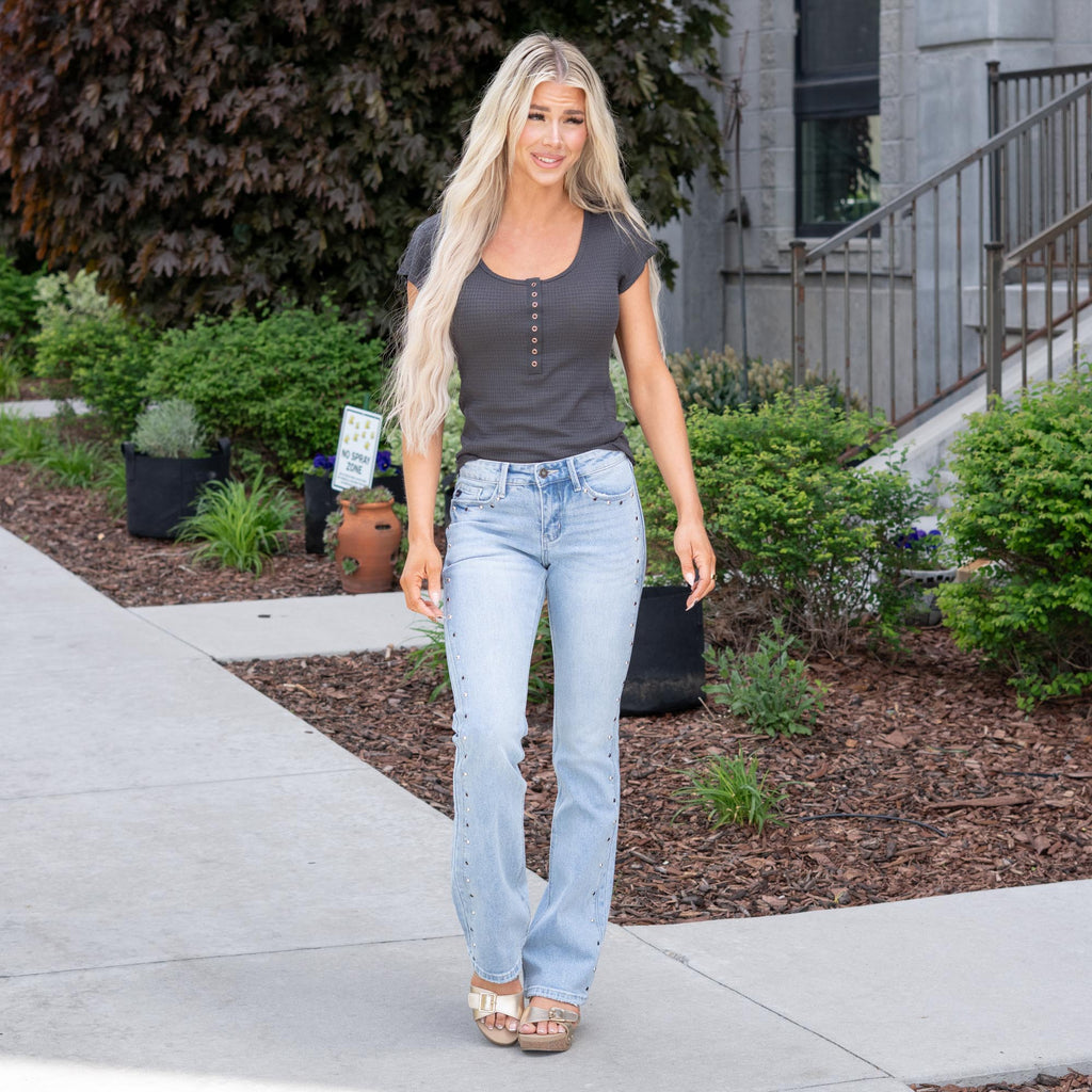 KanCan Abigail Mid Rise Bootcut Jeans – Stretch Medium Dark Wash