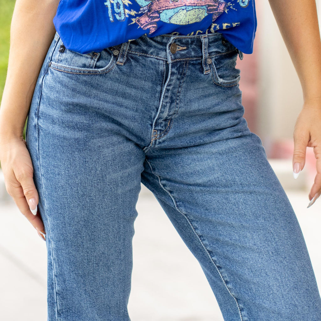 KanCan Ashley High Rise True Straight Leg Jeans Medium Blue