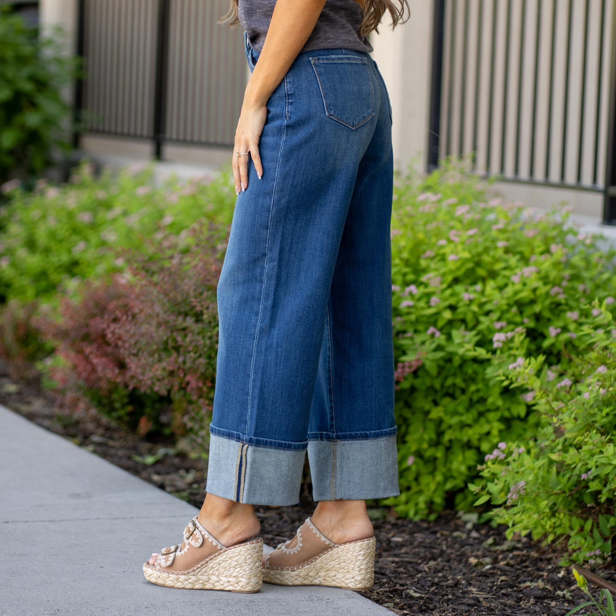 KanCan Delia Essentials High Rise Crop Wide Leg Dark Blue Wash