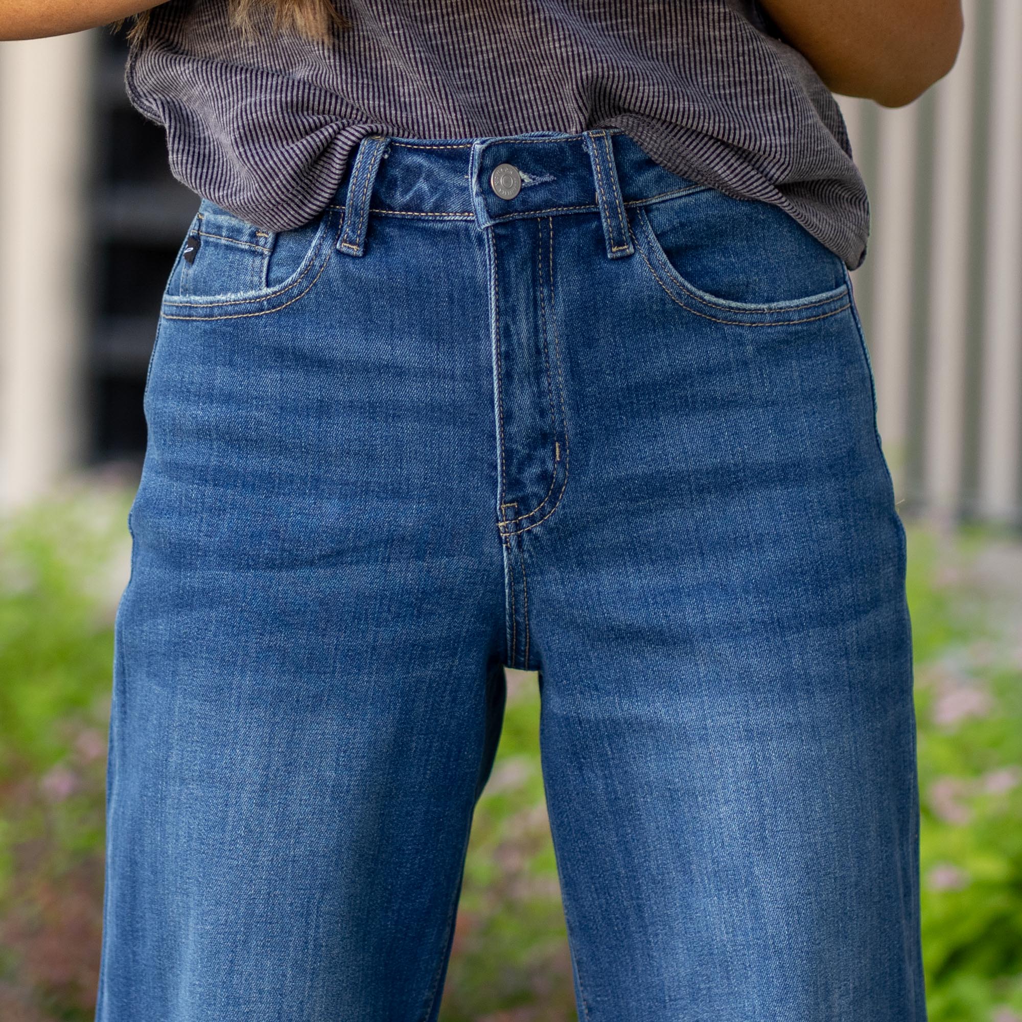 KanCan Delia Essentials High Rise Crop Wide Leg Dark Blue Wash