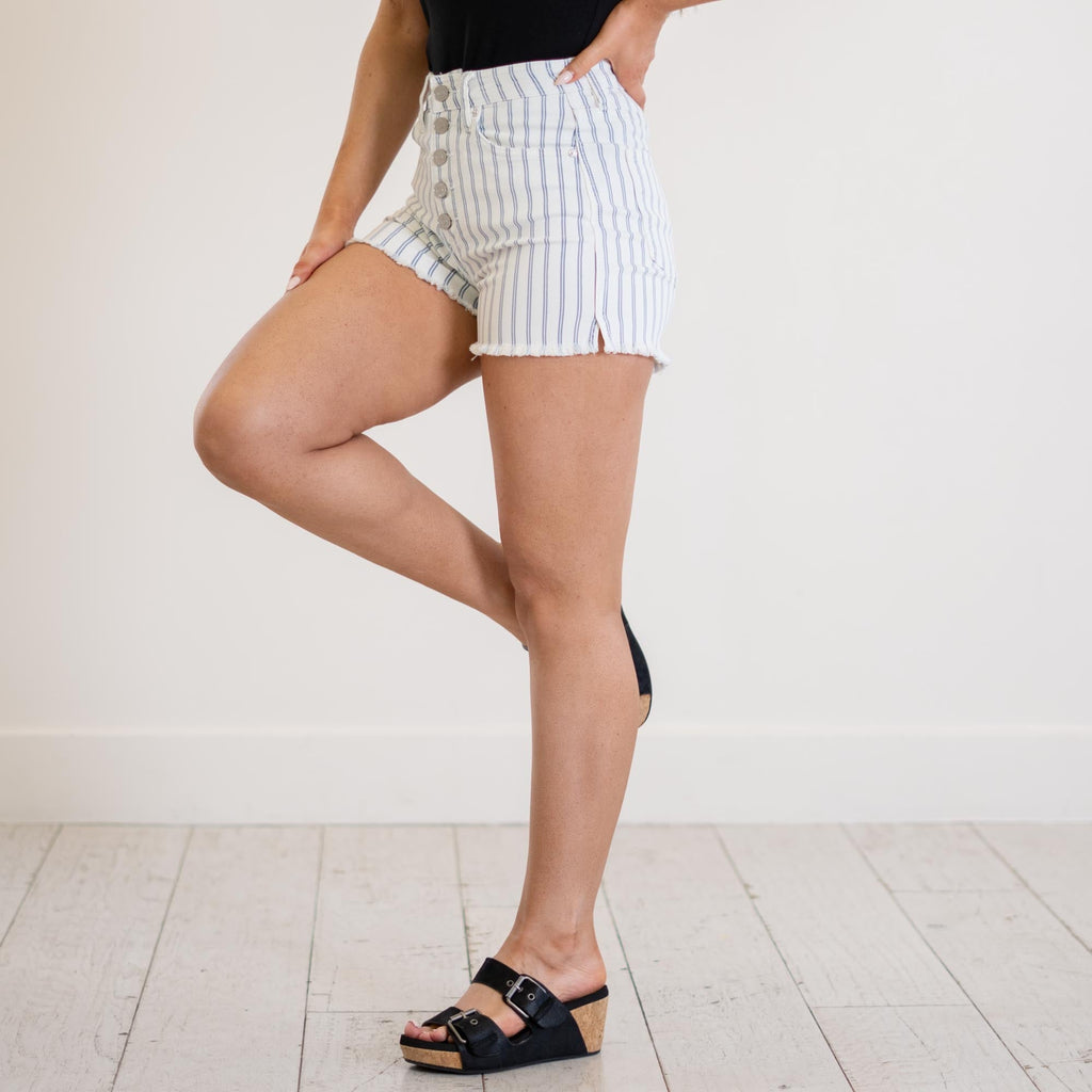 KanCan Sue High Rise Button Up Shorts Striped