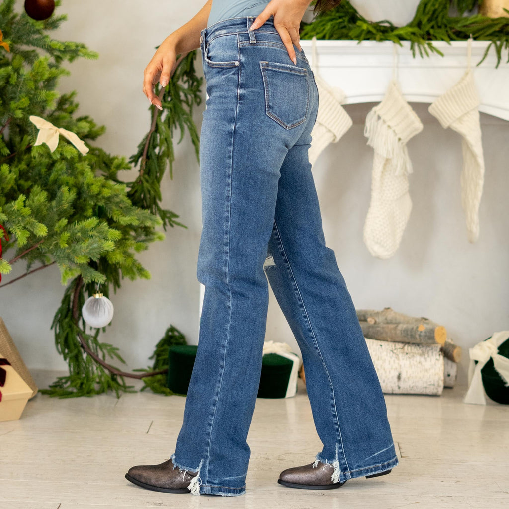 KanCan Dayna High Rise Slim Wide Leg Jeans Dark Blue