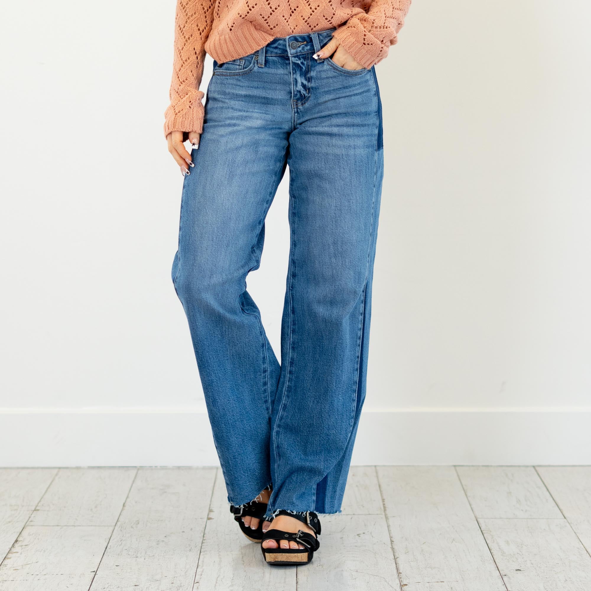 KanCan Marianne Mid Rise Wide Leg Medium Blue