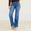 KanCan Ita Mid Rise Wide Flare Jeans (Petite) Medium Blue Wash