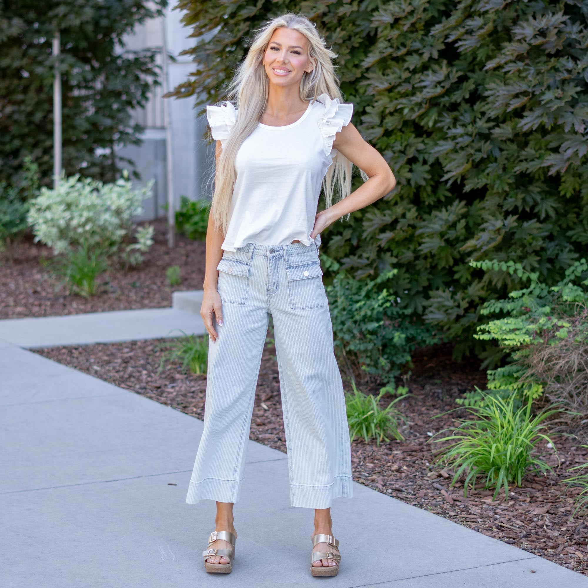 KanCan Jace High Rise Crop Wide Striped