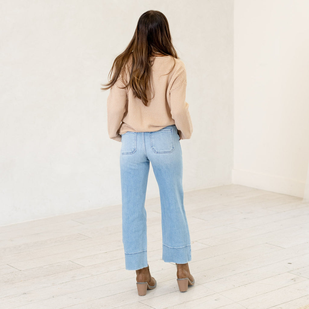 KanCan Darla High Rise Cropped Wide Leg Jeans Medium Blue Wash