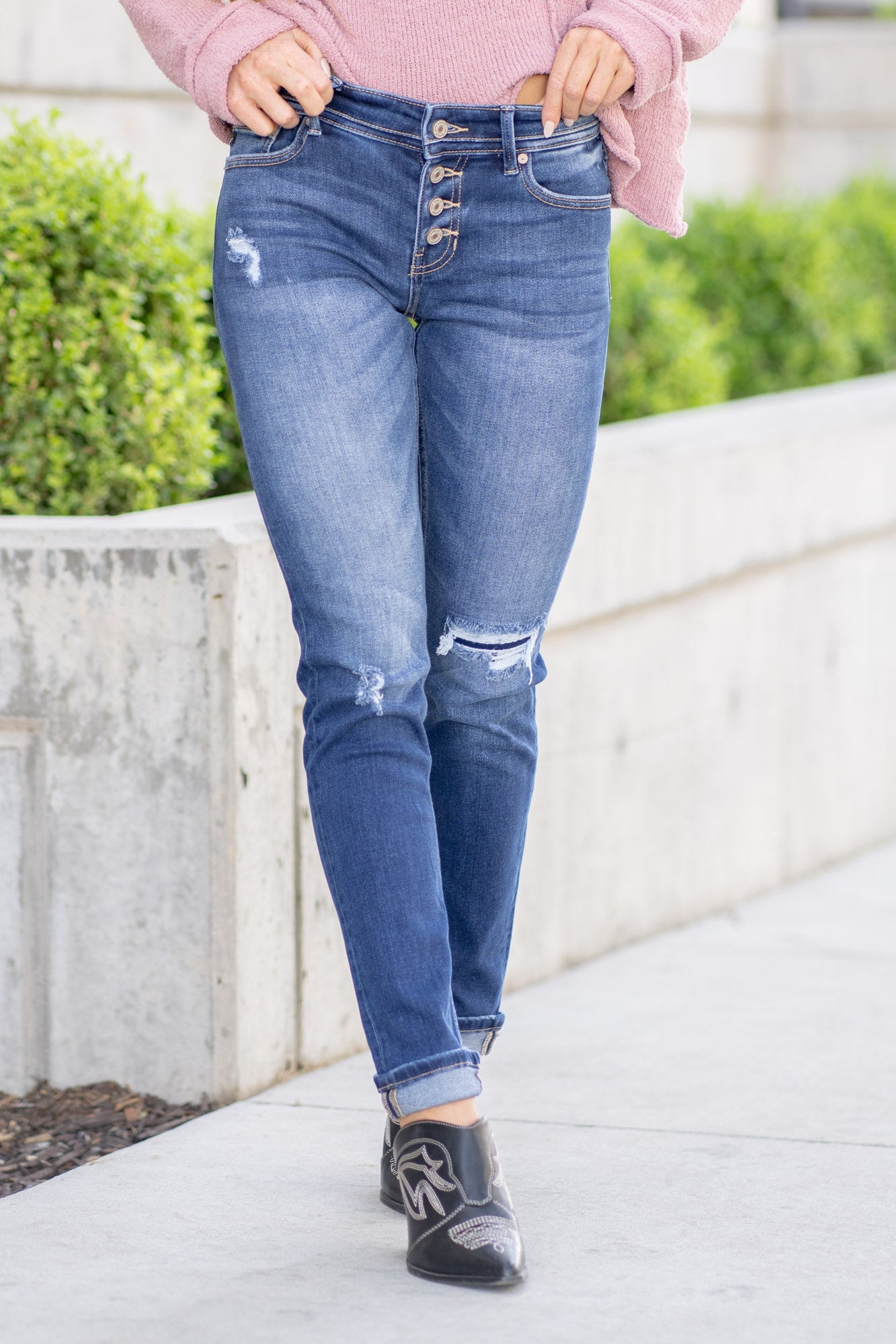 Eternity Mid Rise Cuffed Skinny Straight Leg