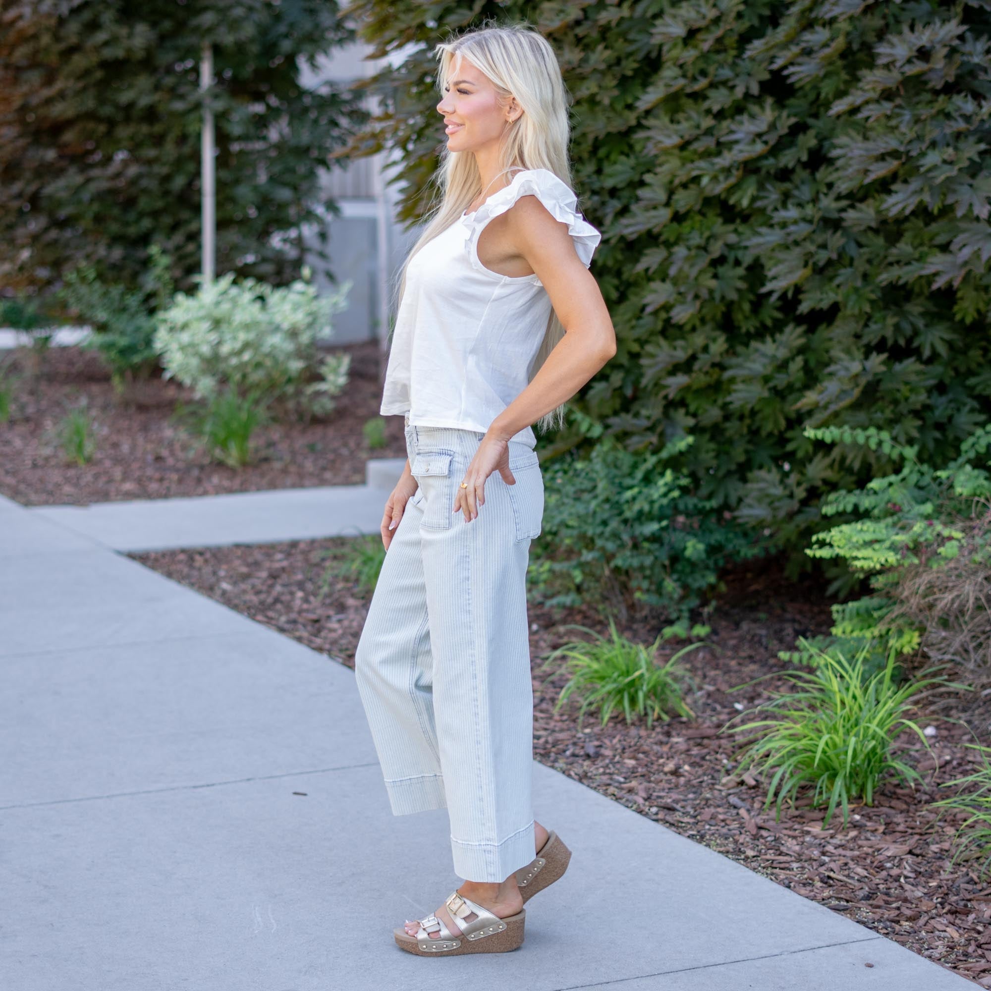 KanCan Jace High Rise Crop Wide Striped