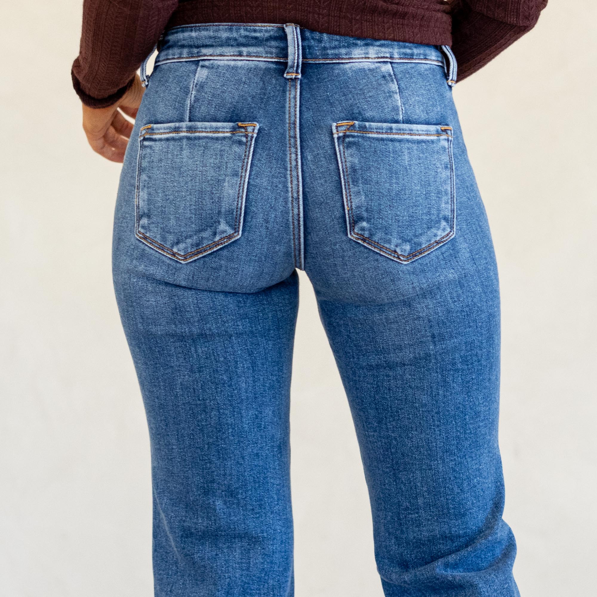 KanCan Ita Mid Rise Wide Flare Jeans (Petite) Medium Blue Wash