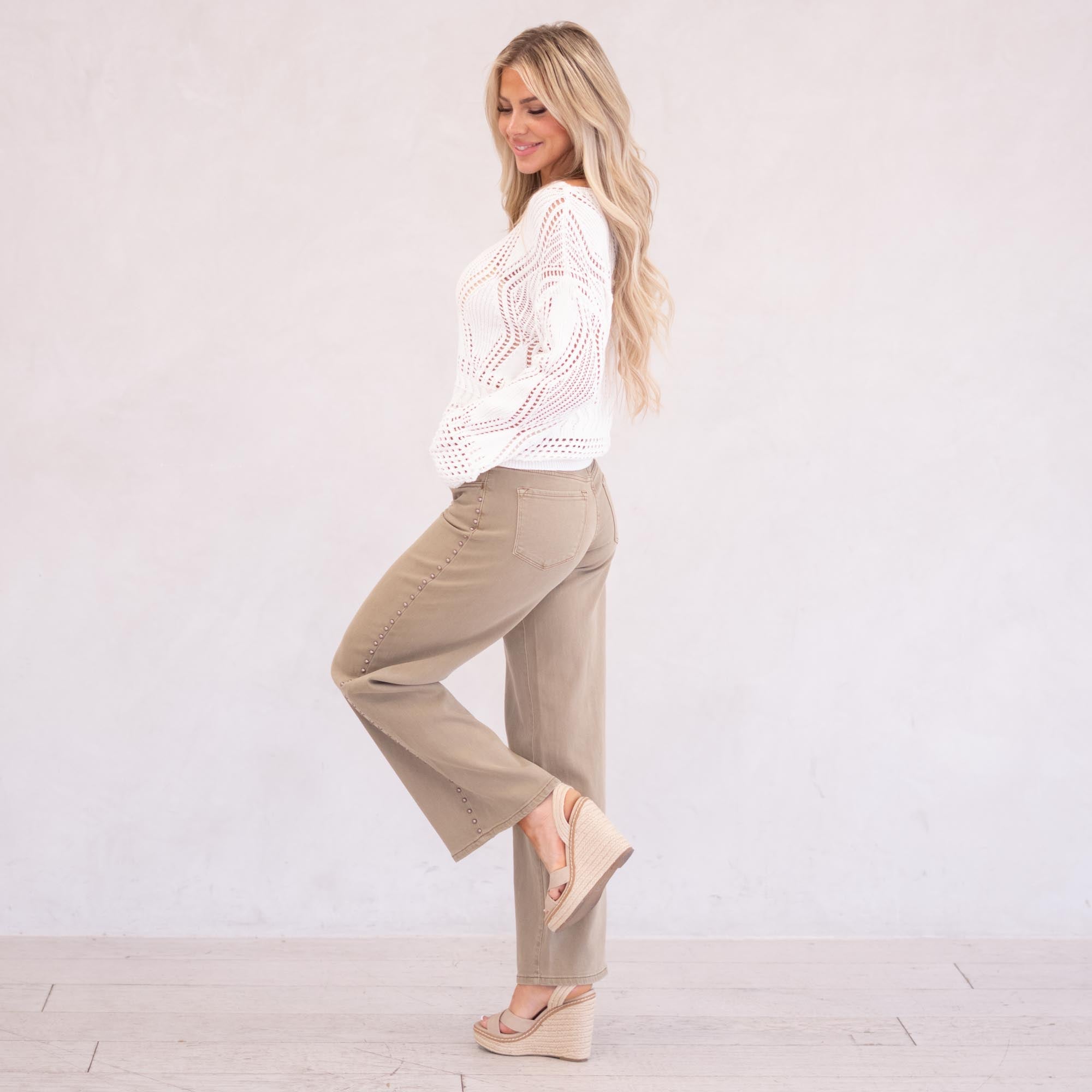 KanCan Ellie Mid Rise Wide Leg Jeans Tan Wash