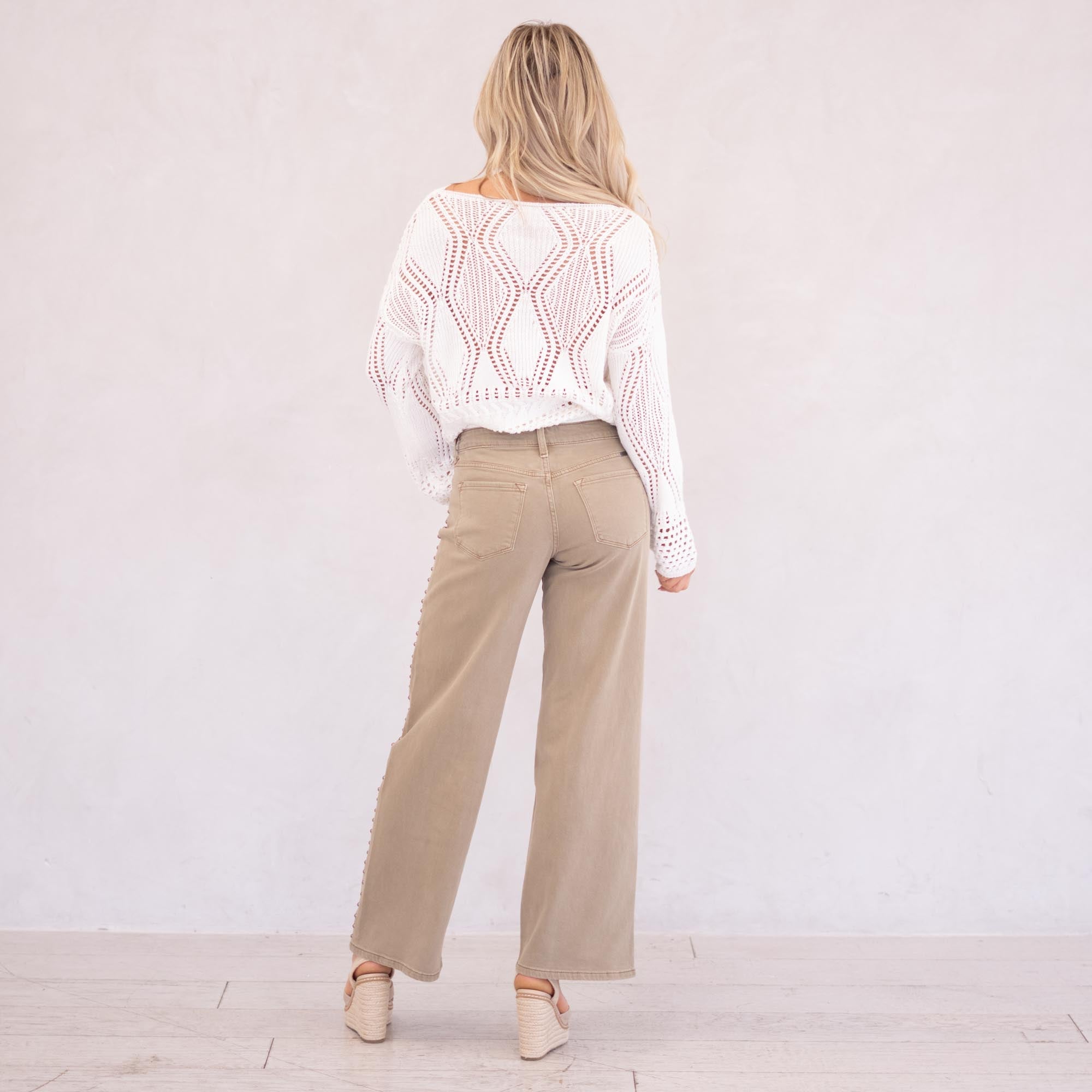 KanCan Ellie Mid Rise Wide Leg Jeans Tan Wash