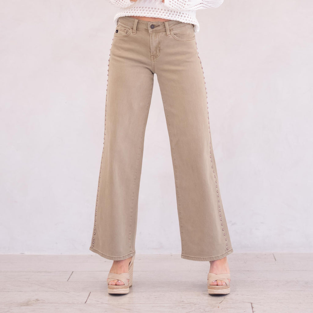 KanCan Ellie Mid Rise Wide Leg Jeans Tan Wash