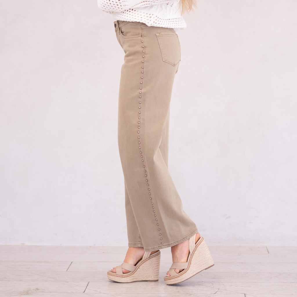 KanCan Ellie Mid Rise Wide Leg Jeans Tan Wash