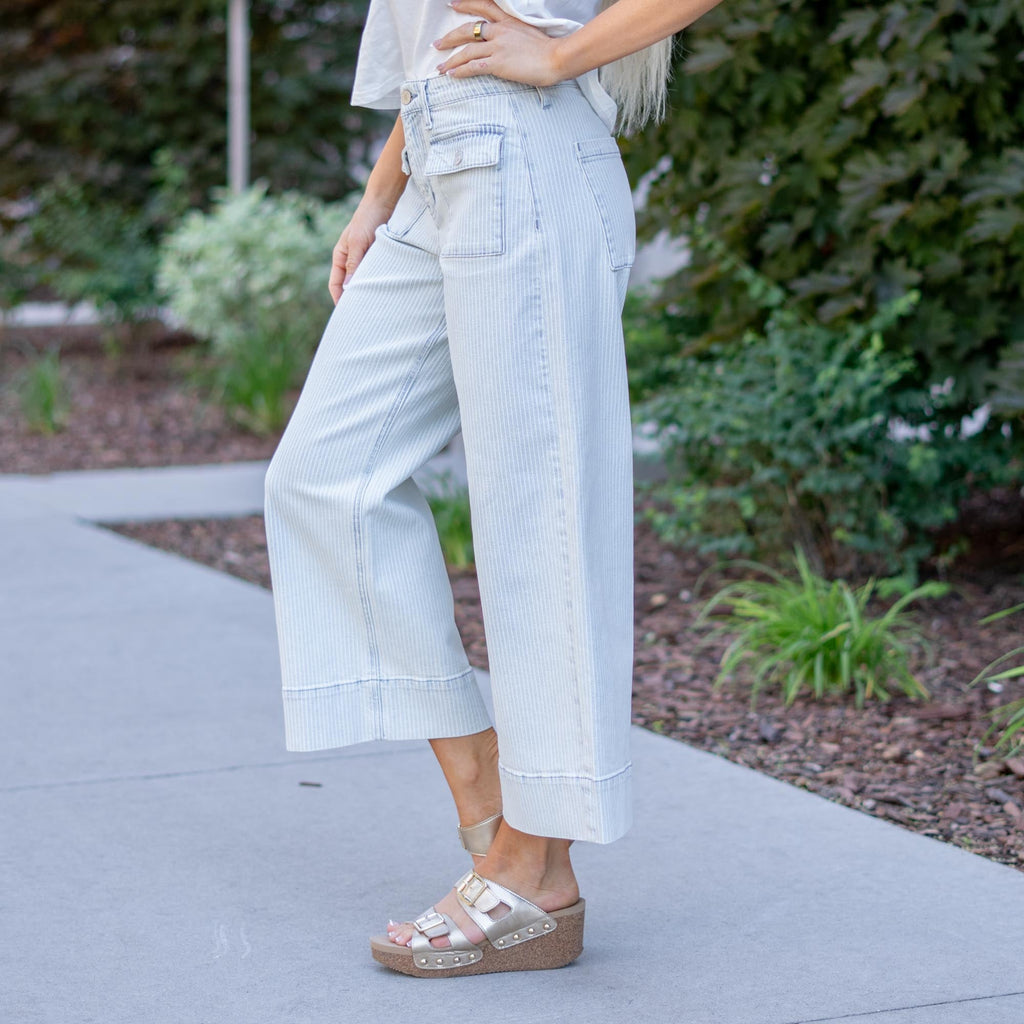KanCan Jace High Rise Crop Wide Striped