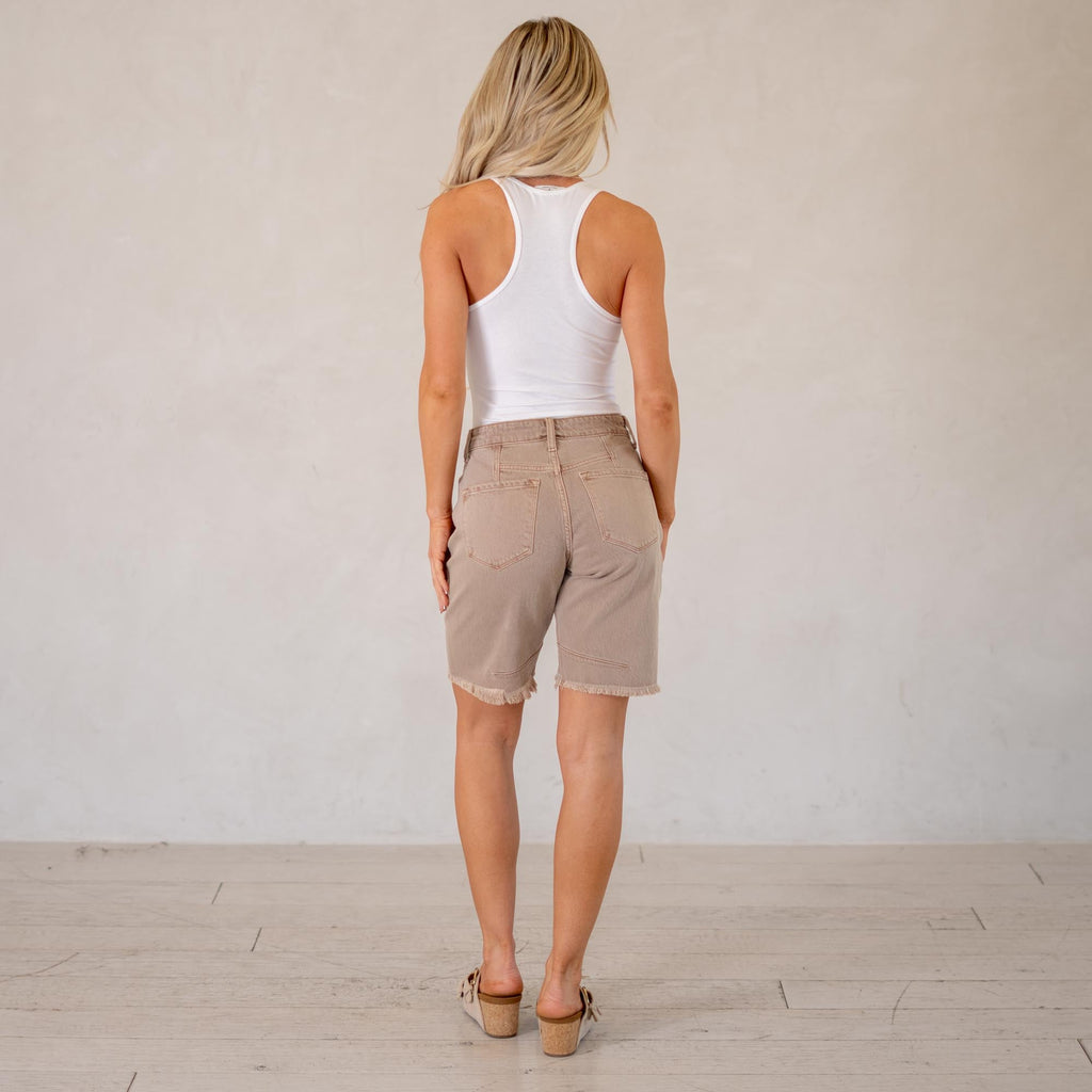 KanCan Rosanne High Rise Barrel Fit Shorts Rose Colored