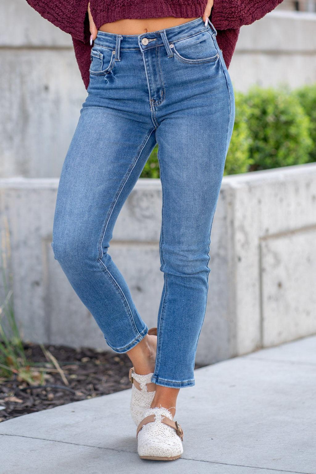 KanCan Natasha High Rise Slim Straight Leg Jeans Medium Blue Wash