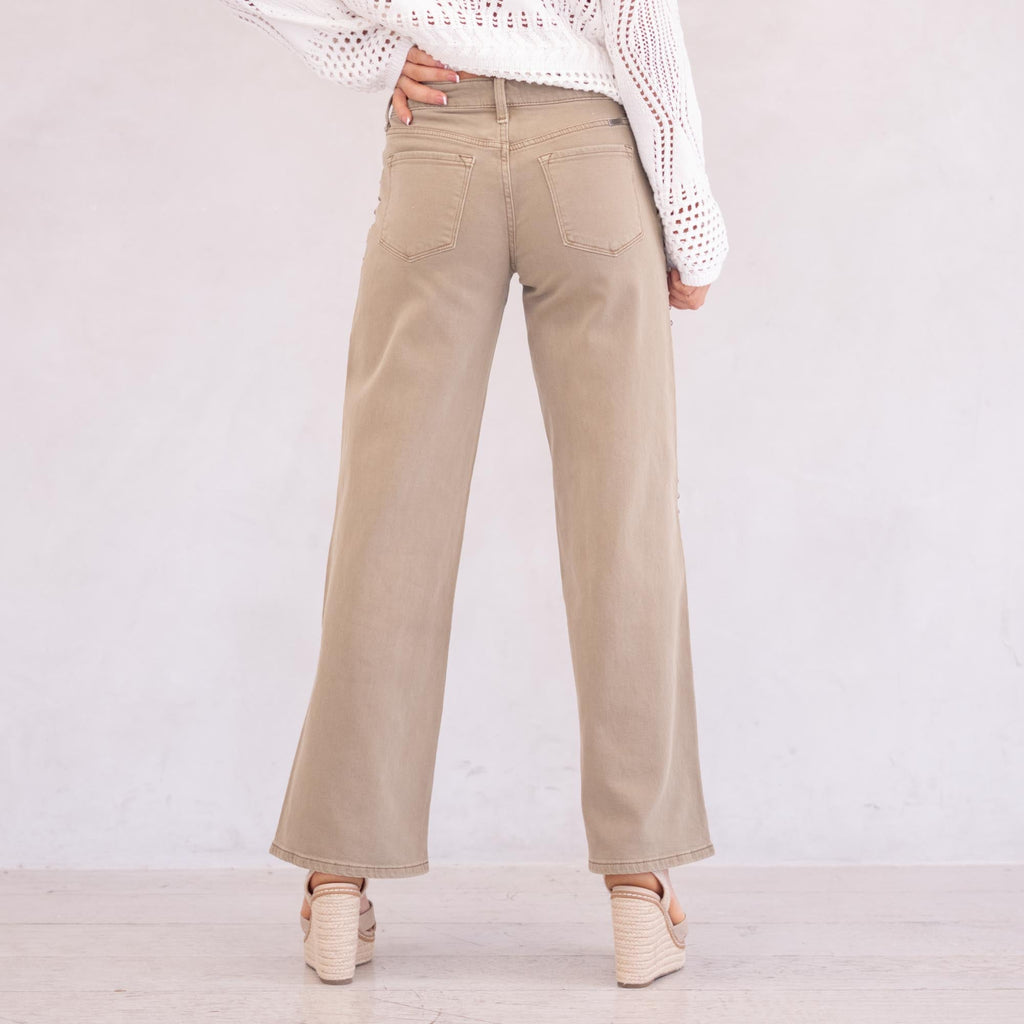 KanCan Ellie Mid Rise Wide Leg Jeans Tan Wash