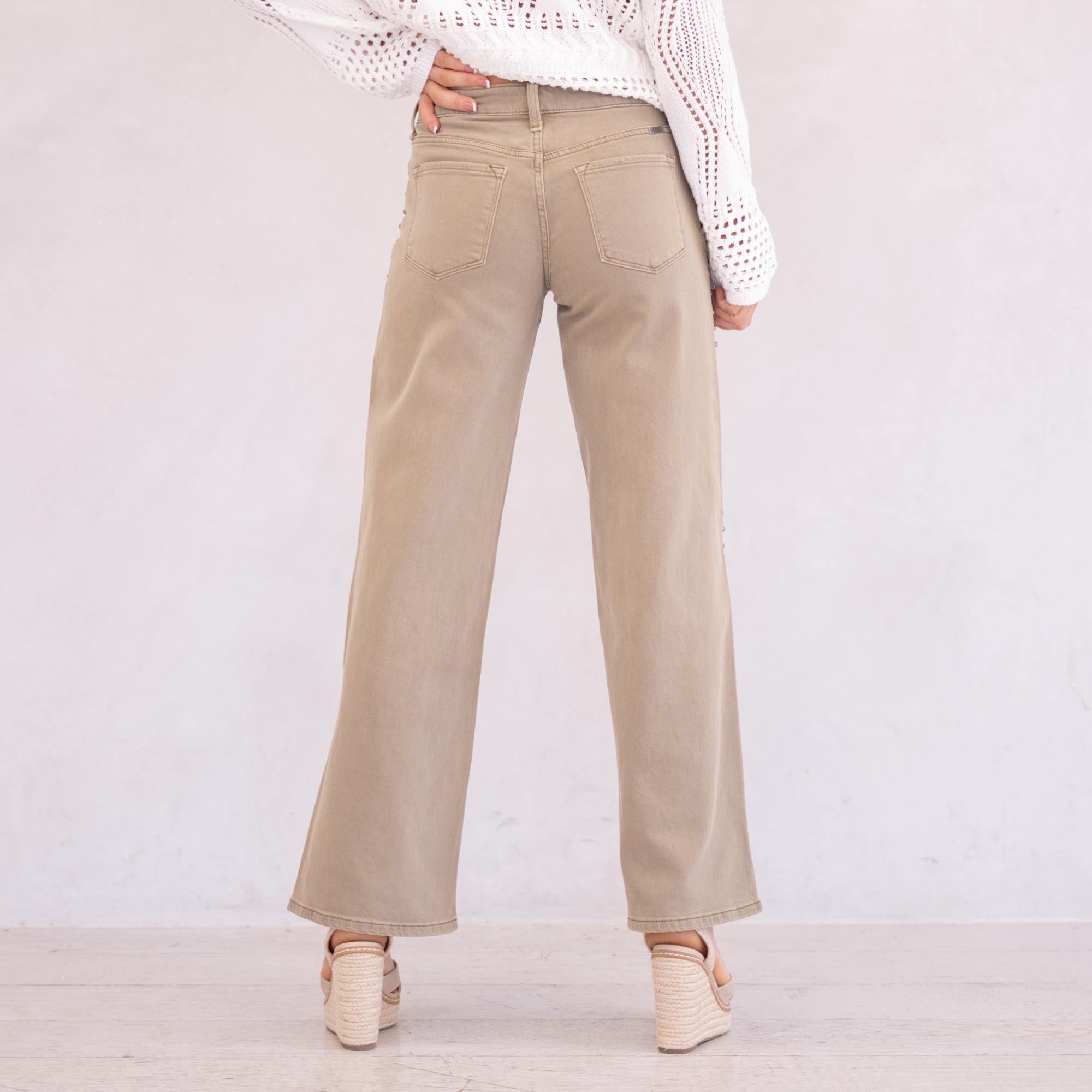 KanCan Ellie Mid Rise Wide Leg Jeans Tan Wash
