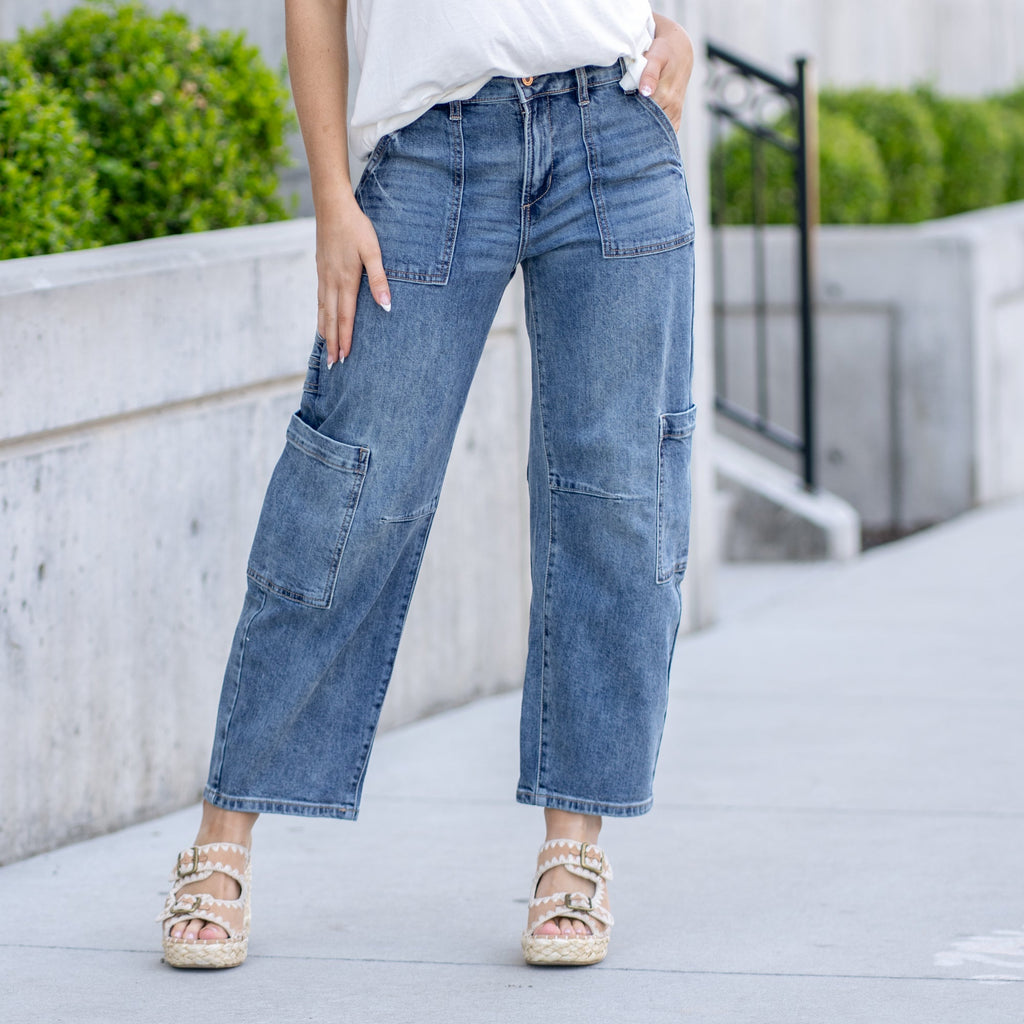 KanCan Low Slung Barrel Fit Jeans Medium Blue Wash
