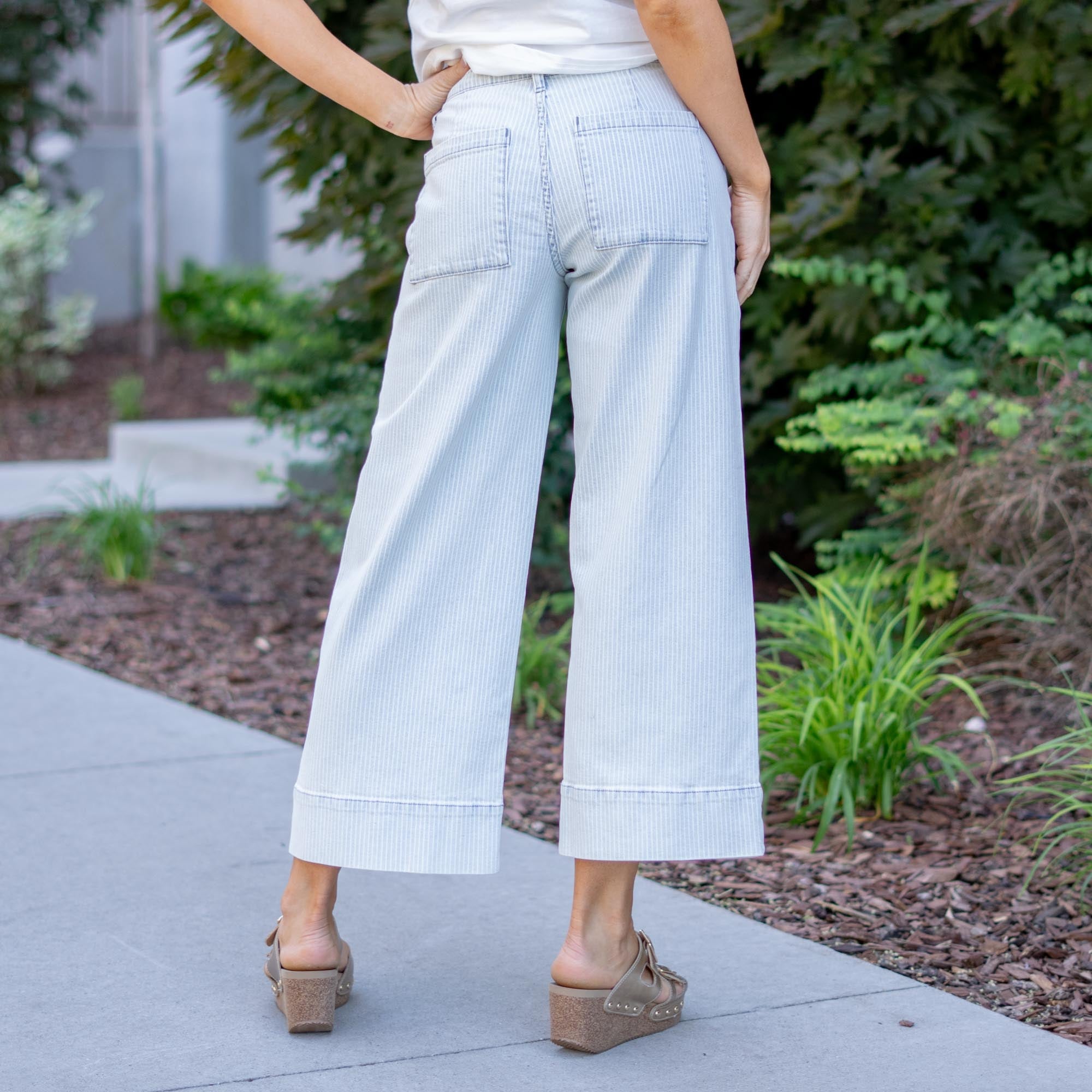 KanCan Jace High Rise Crop Wide Striped