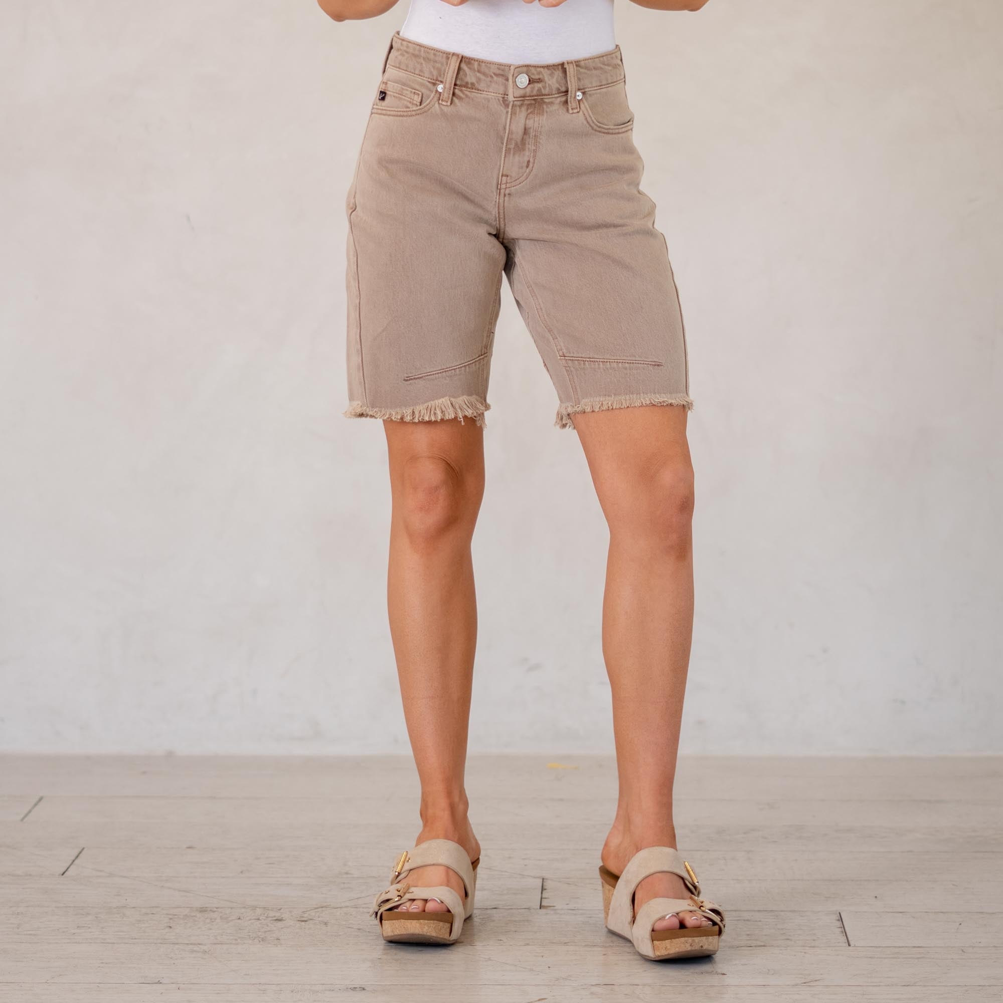 KanCan Rosanne High Rise Barrel Fit Shorts Rose Colored