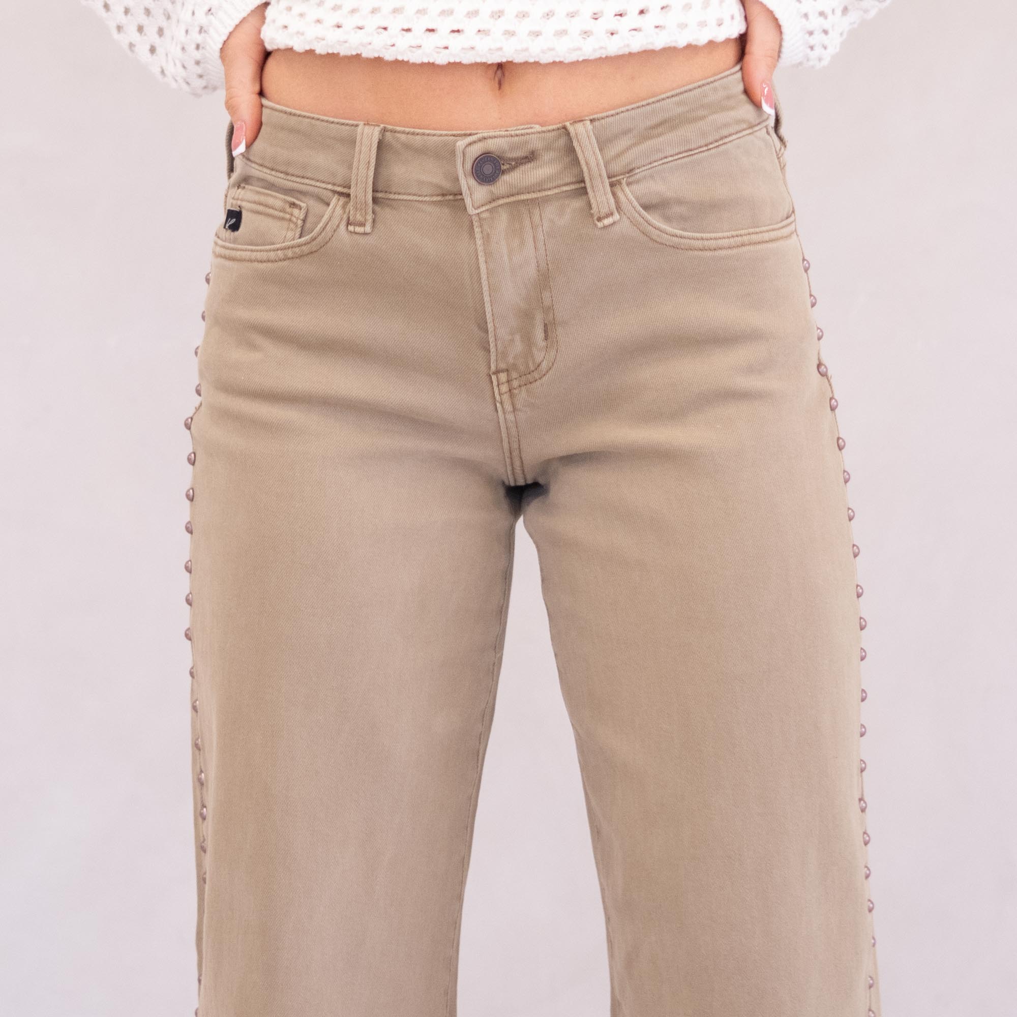 KanCan Ellie Mid Rise Wide Leg Jeans Tan Wash