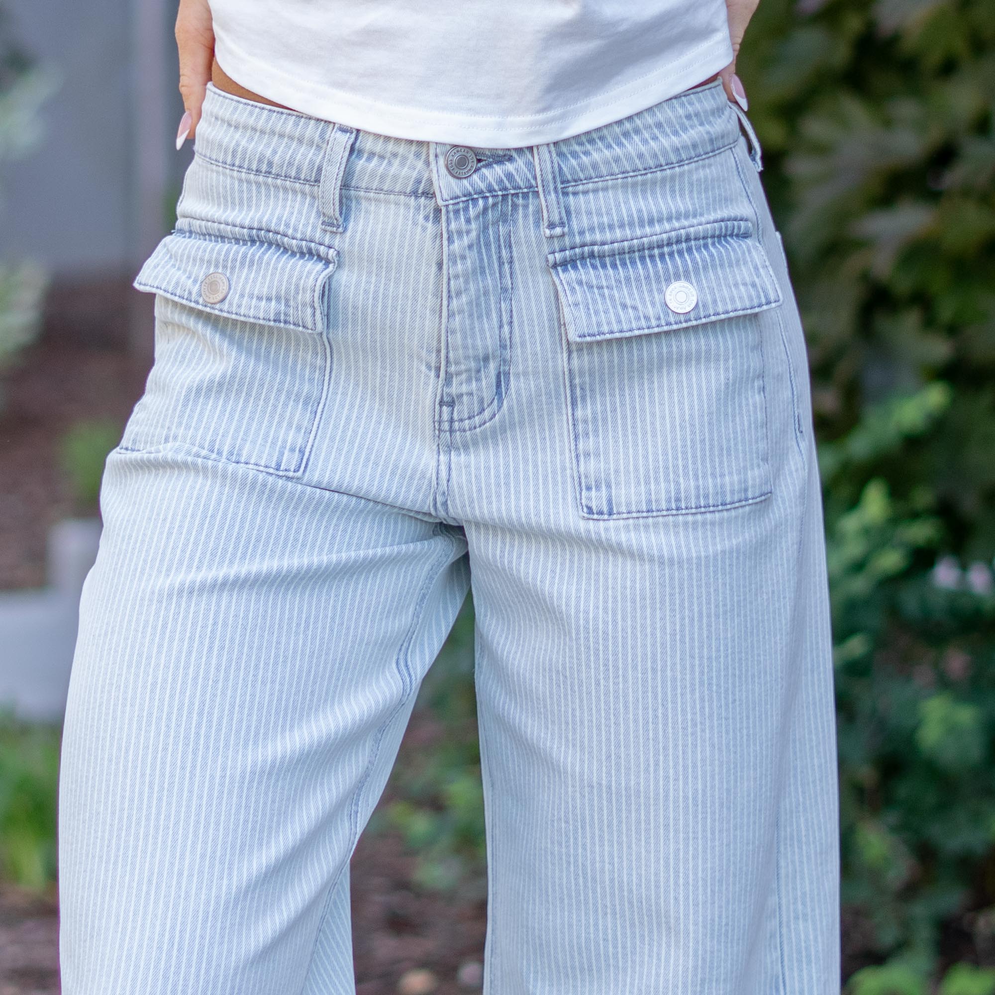 KanCan Jace High Rise Crop Wide Striped