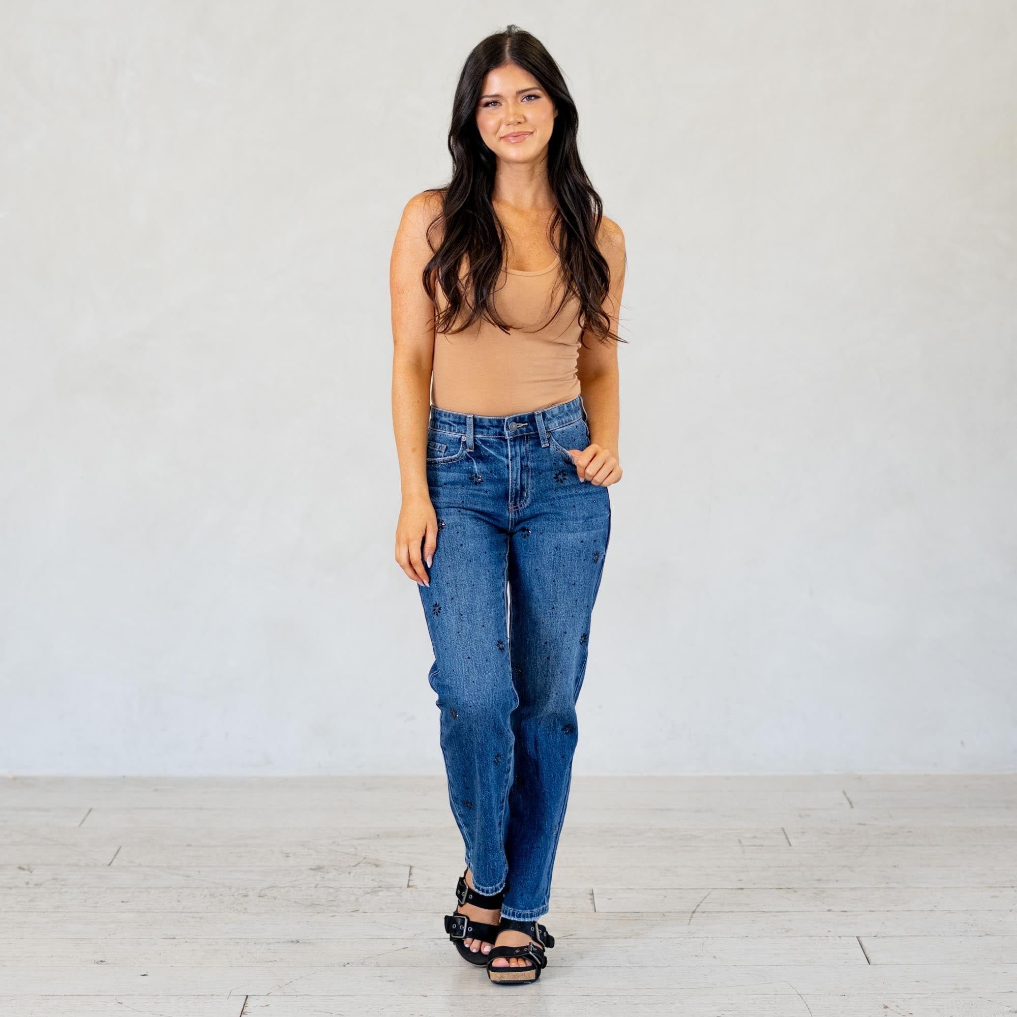KanCan Renata High Rise Straight Jeans Dark Blue Wash