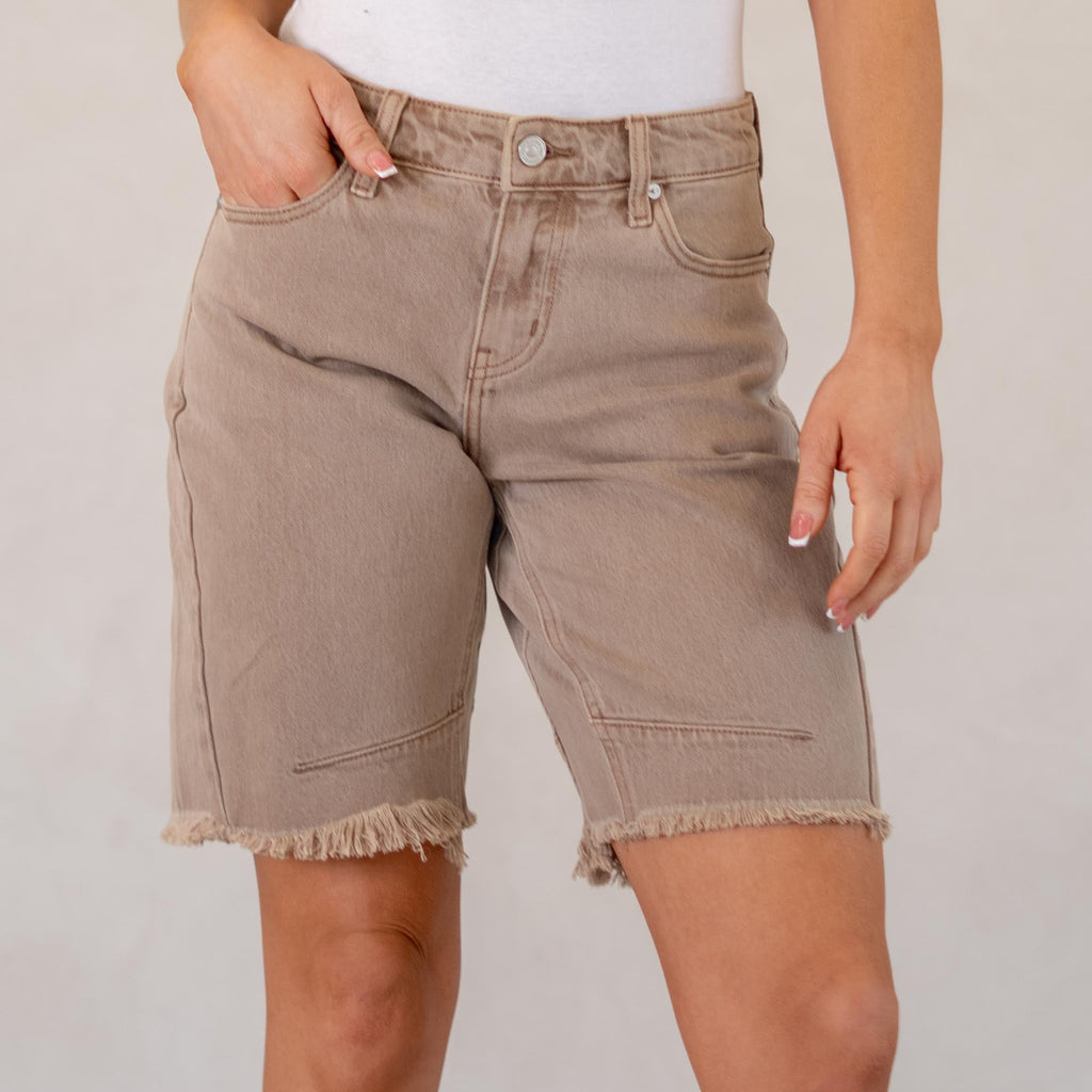 KanCan Rosanne High Rise Barrel Fit Shorts Rose Colored