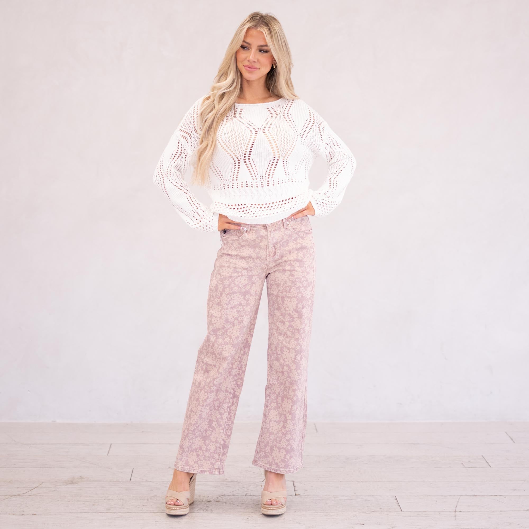 KanCan Roselynn High Rise Wide Leg Dusty Rose