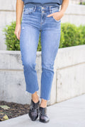 KanCan Kathleen High Rise Slim Straight Leg Medium Blue Wash