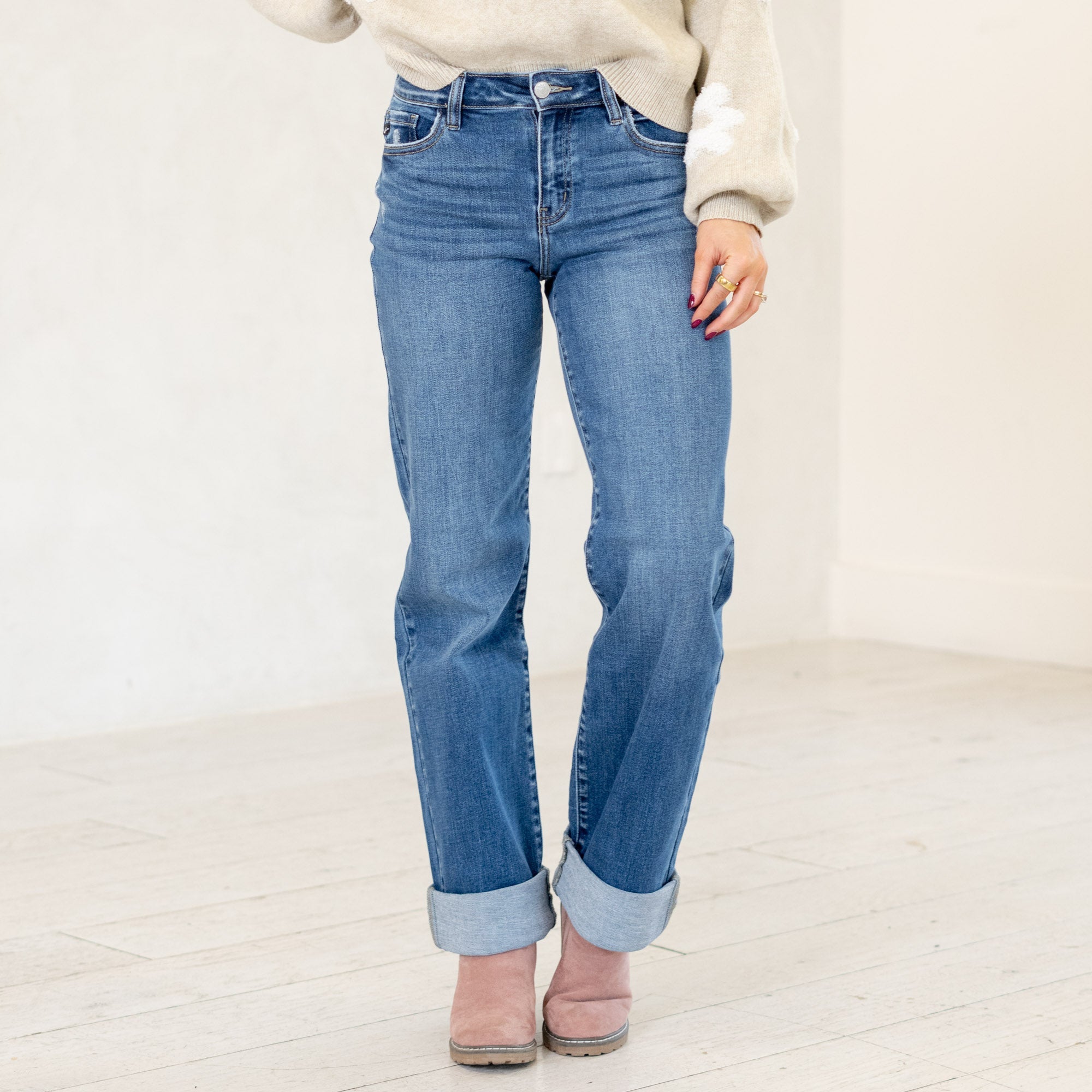KanCan Ivanna High Rise Wide Leg Jeans Medium Blue Wash