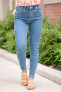 KanCan Bev High Rise Ankle Skinny Jeans Medium Blue