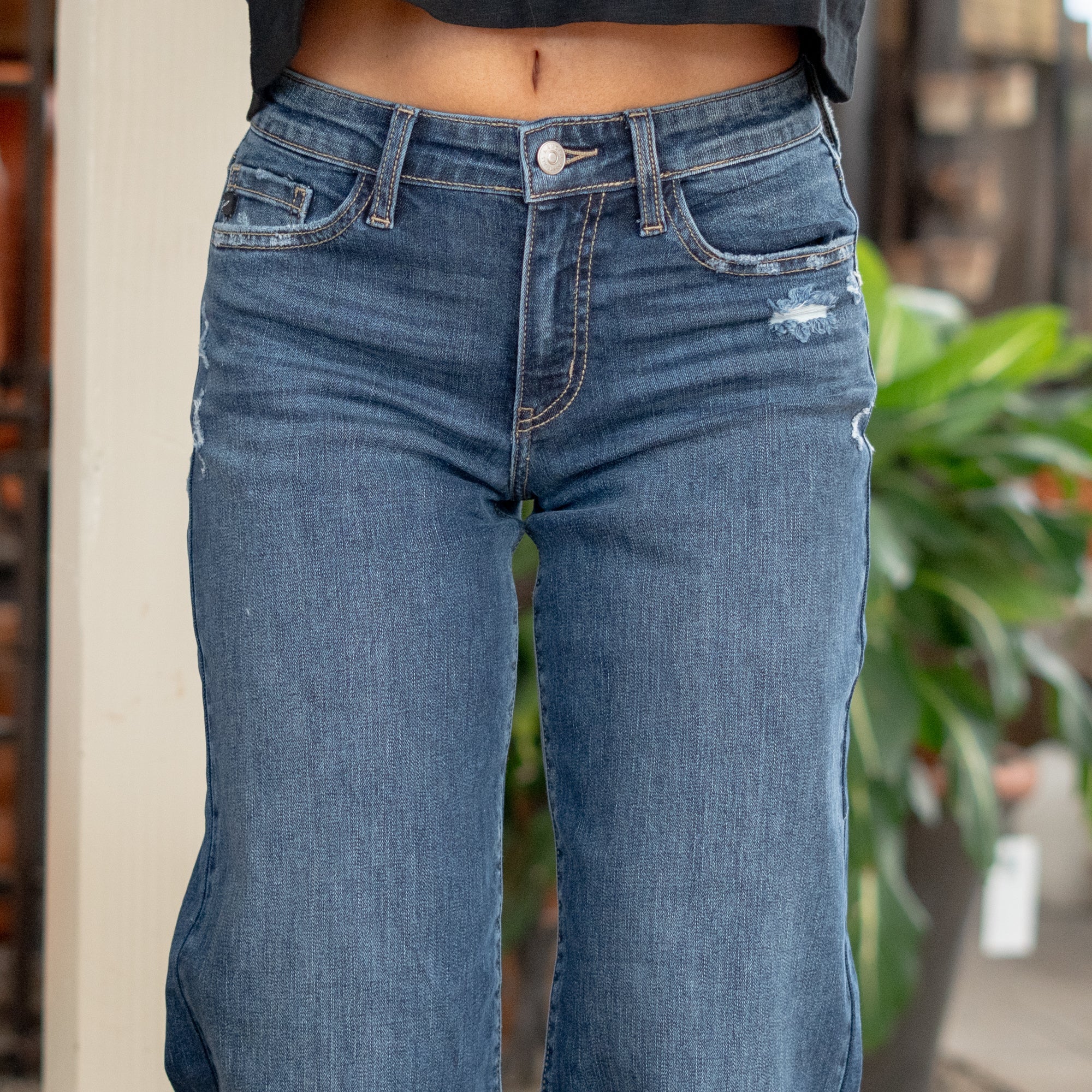 KanCan Gemma Mid Rise Wide Leg Dark Blue Wash