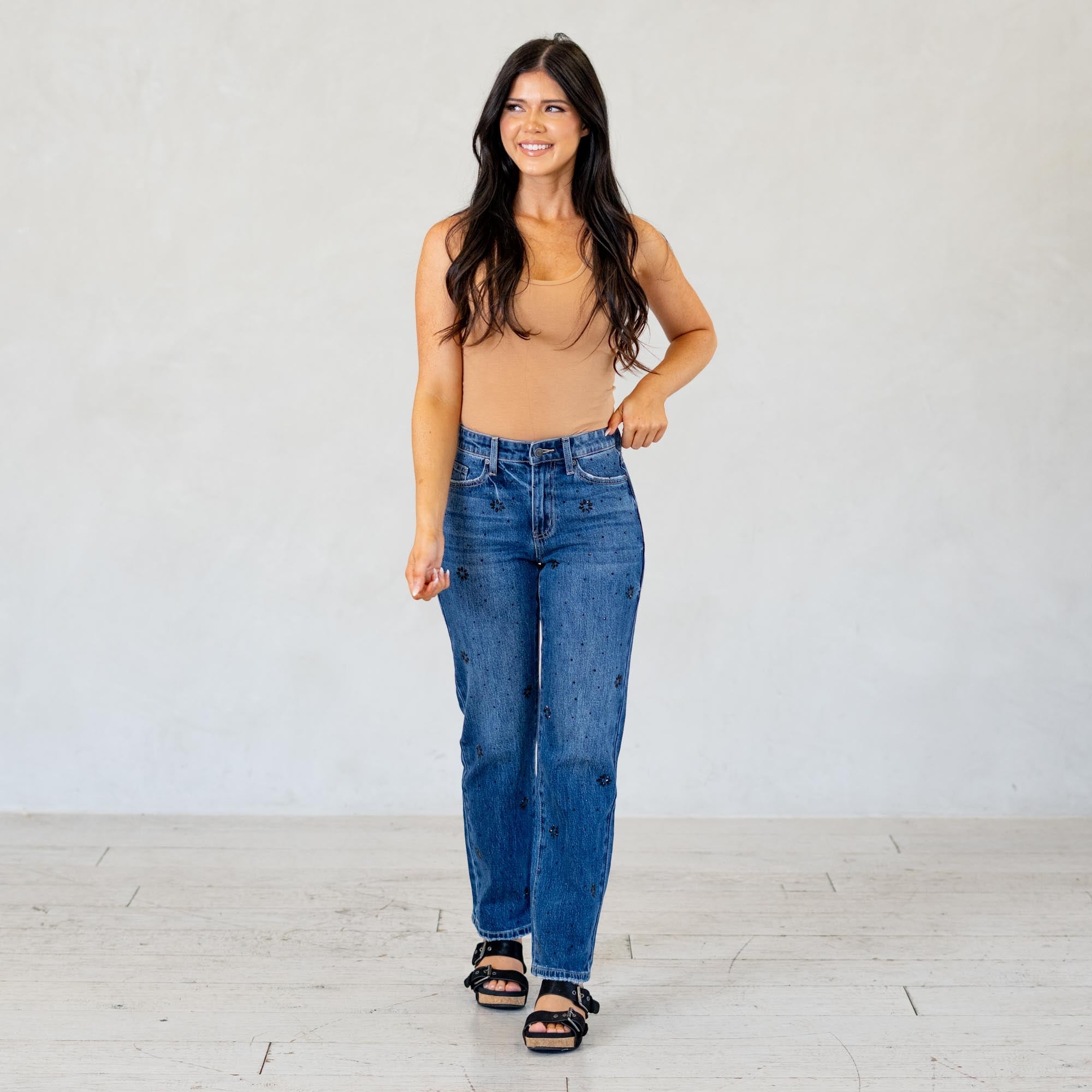 KanCan Renata High Rise Straight Jeans Dark Blue Wash