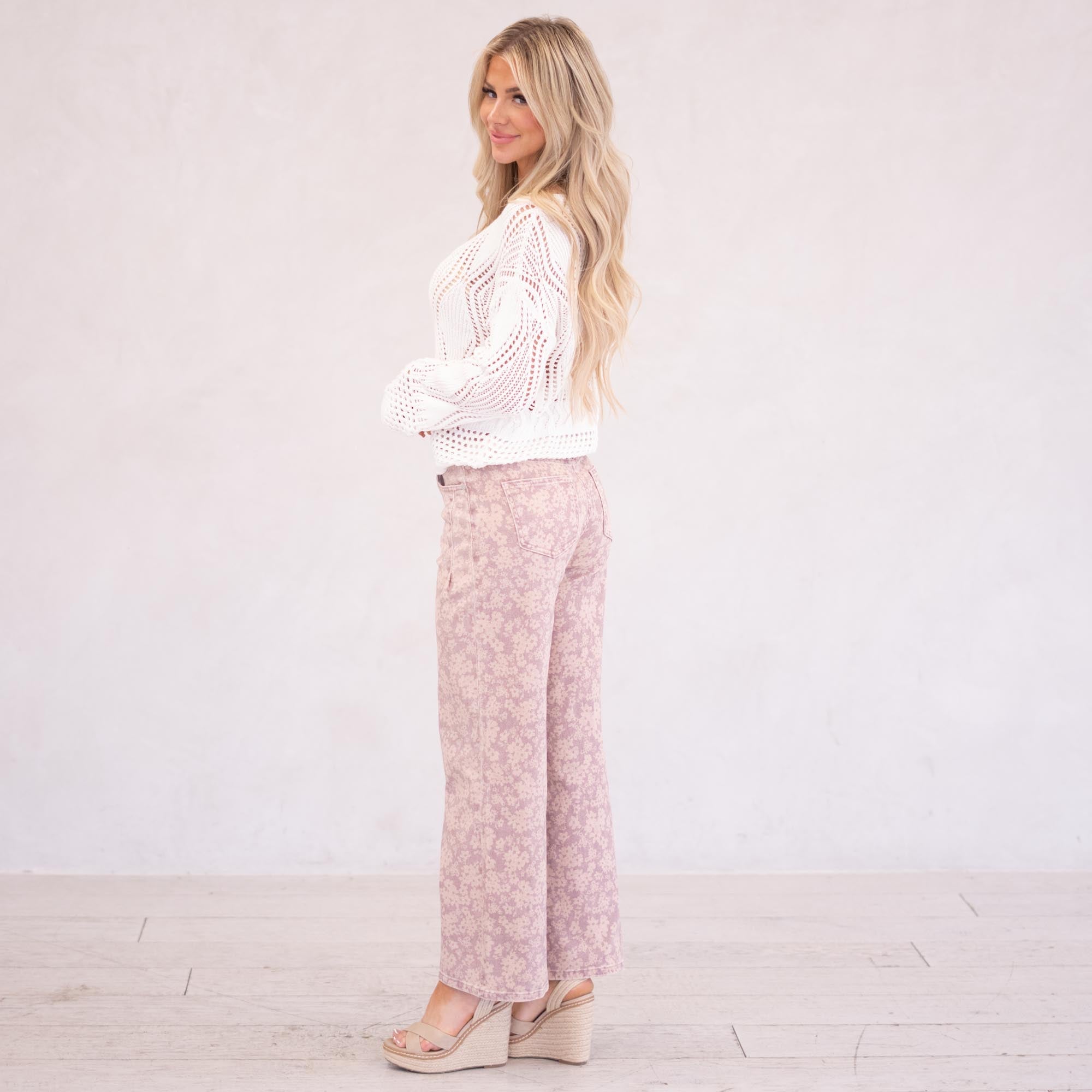 KanCan Roselynn High Rise Wide Leg Dusty Rose