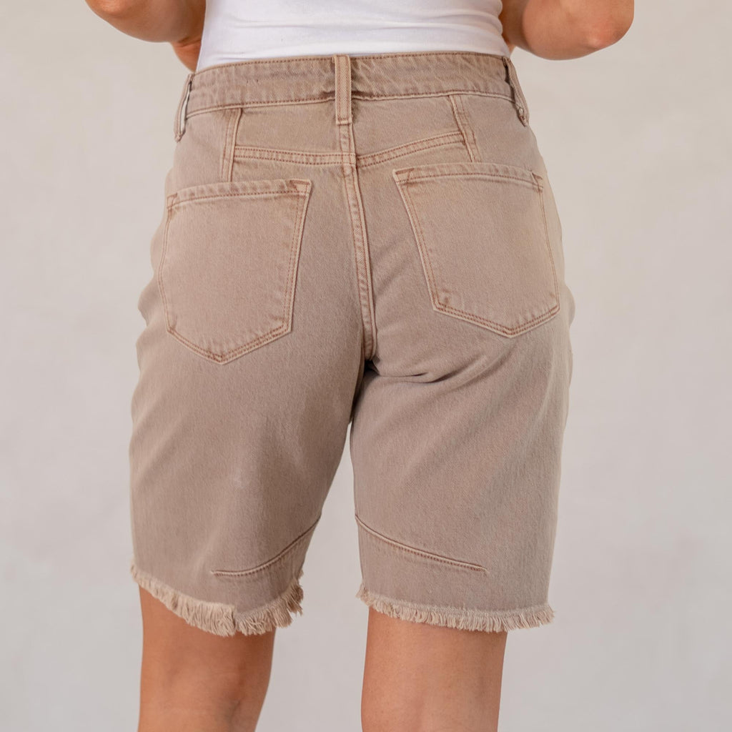 KanCan Rosanne High Rise Barrel Fit Shorts Rose Colored