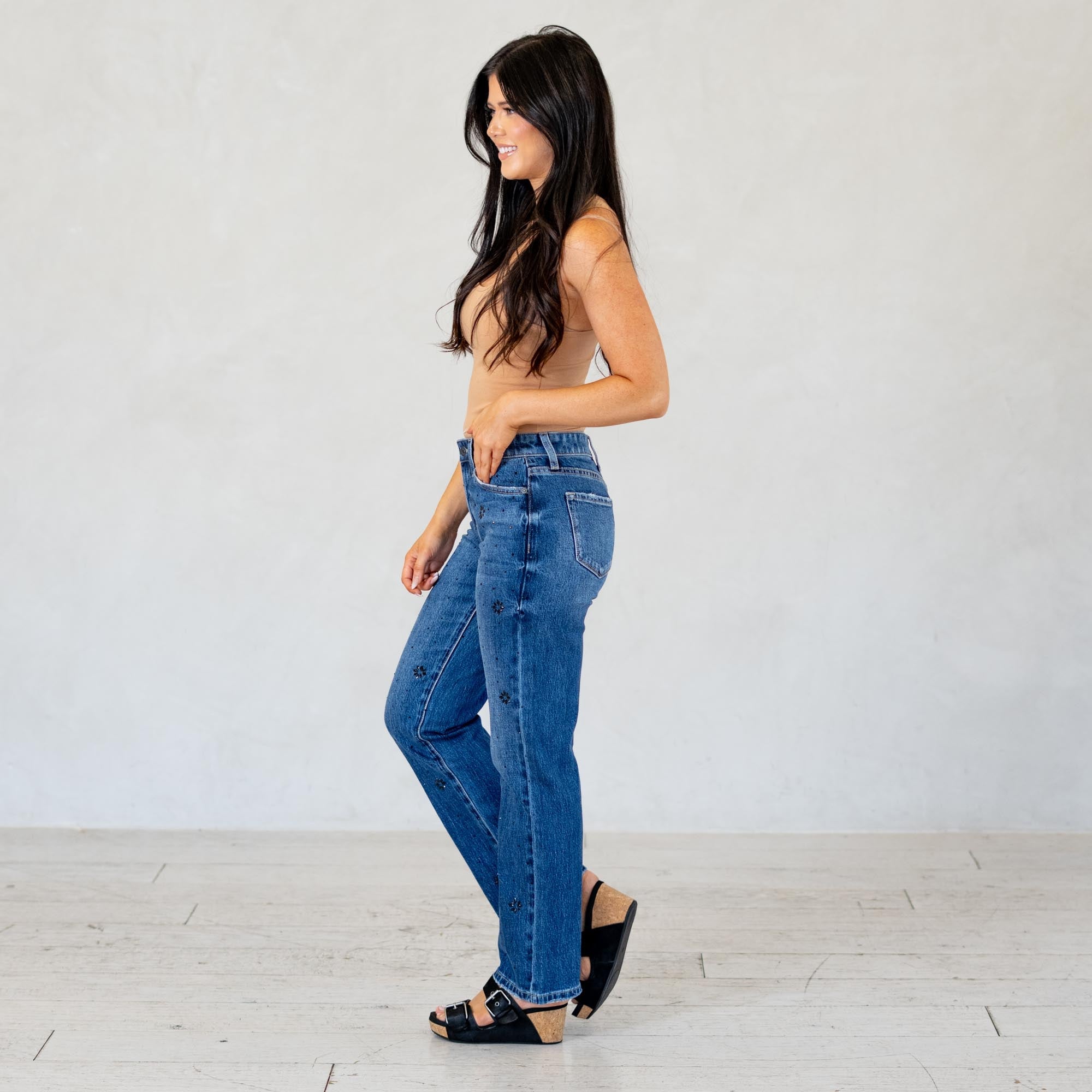 KanCan Renata High Rise Straight Jeans Dark Blue Wash