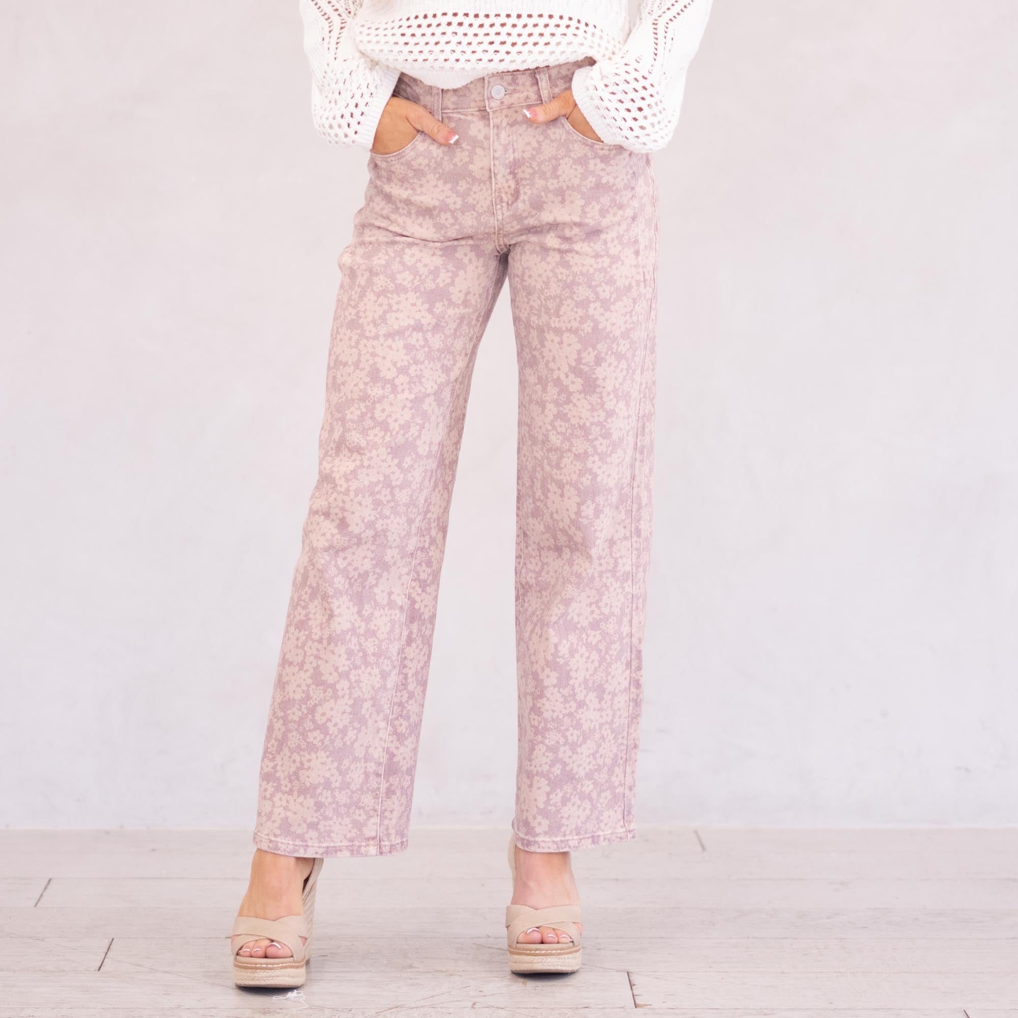 KanCan Roselynn High Rise Wide Leg Dusty Rose