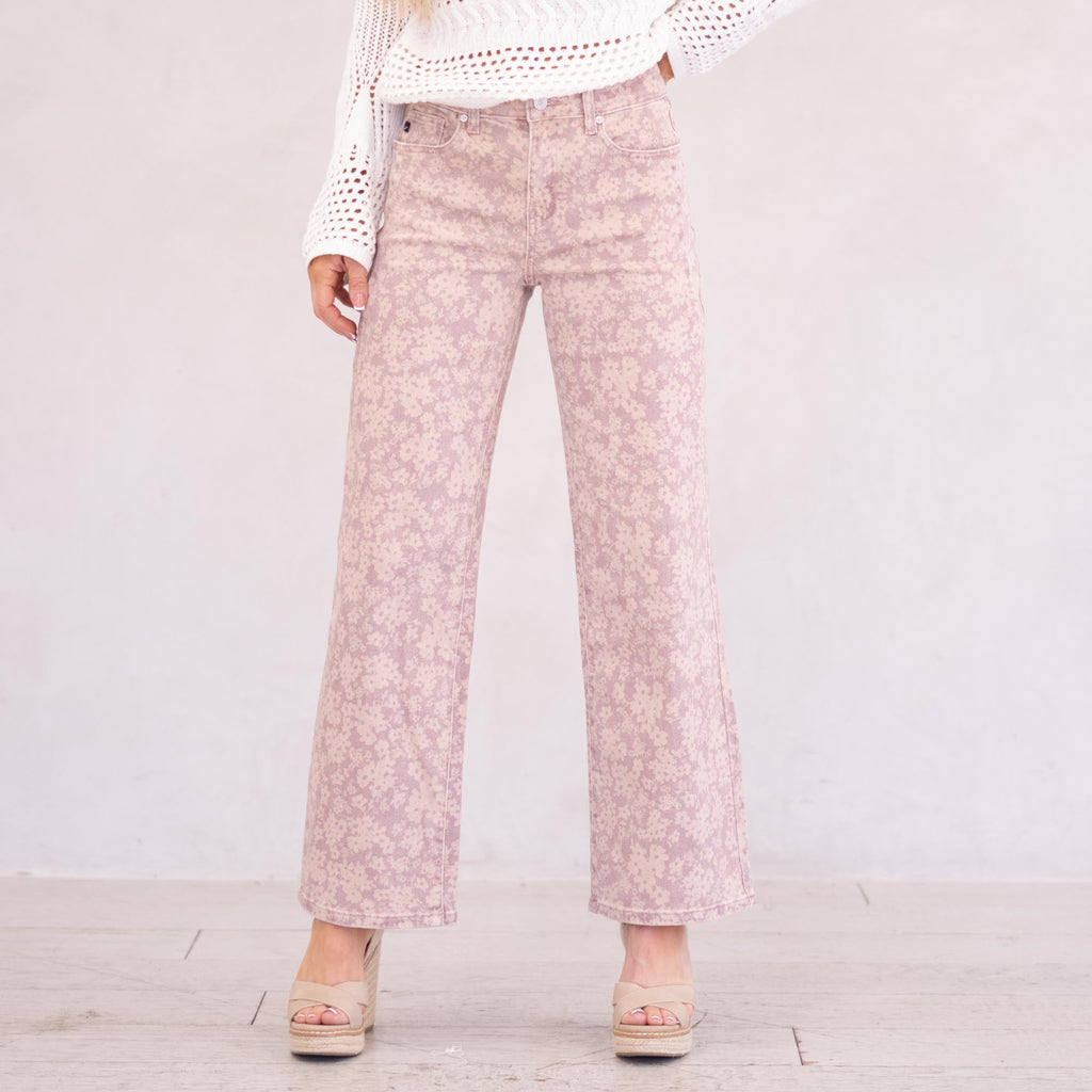 KanCan Roselynn High Rise Wide Leg Dusty Rose
