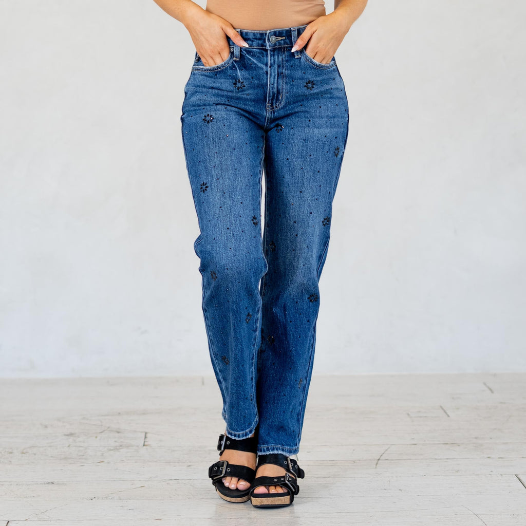 KanCan Renata High Rise Straight Jeans Dark Blue Wash