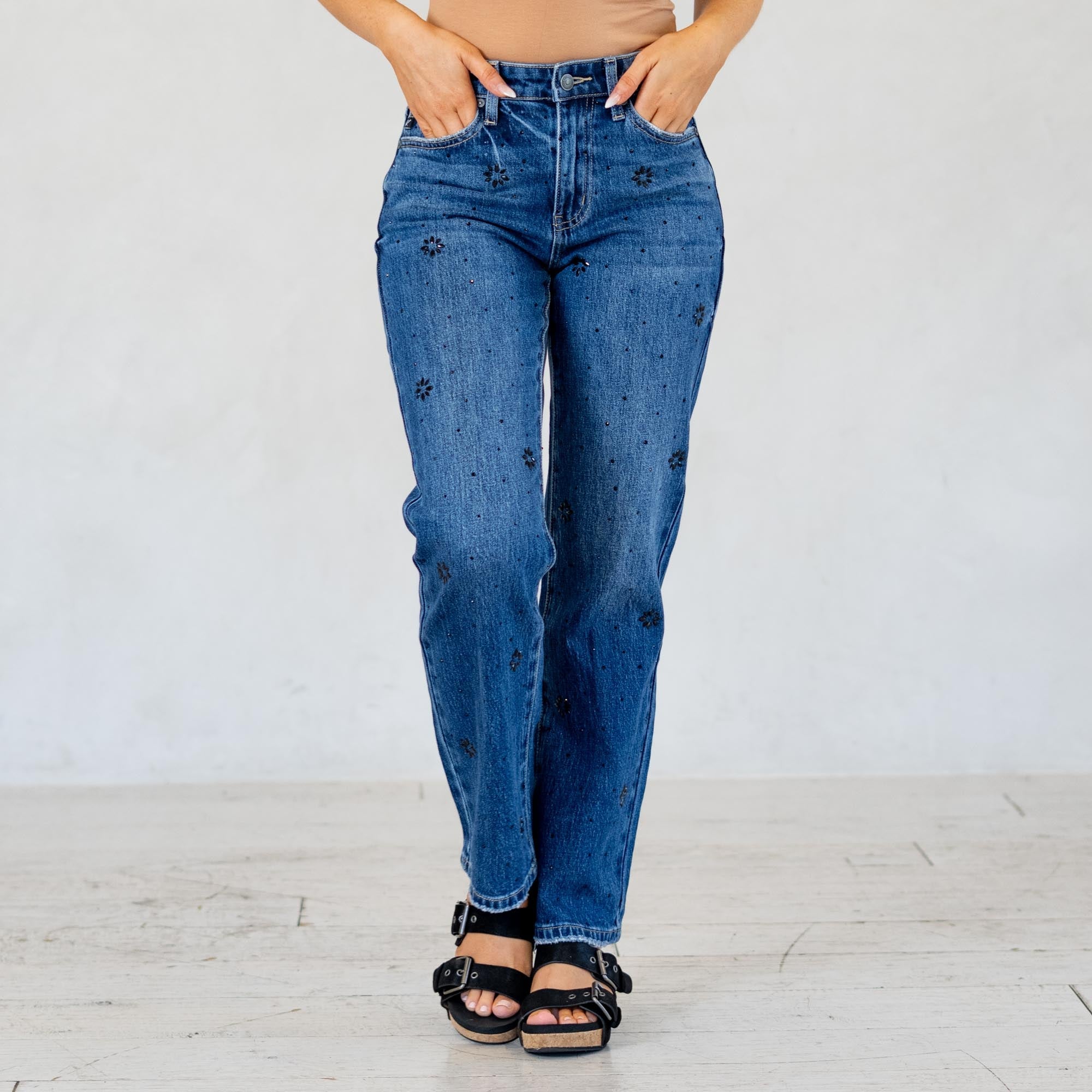 KanCan Renata High Rise Straight Jeans Dark Blue Wash