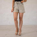 KanCan Laquell Ultra High Rise Belted Paperbag Shorts Khaki