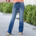 Shimmer Rhinestone Mid Rise Flare Stretch Jeans