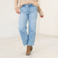 KanCan Darla High Rise Cropped Wide Leg Jeans Medium Blue Wash