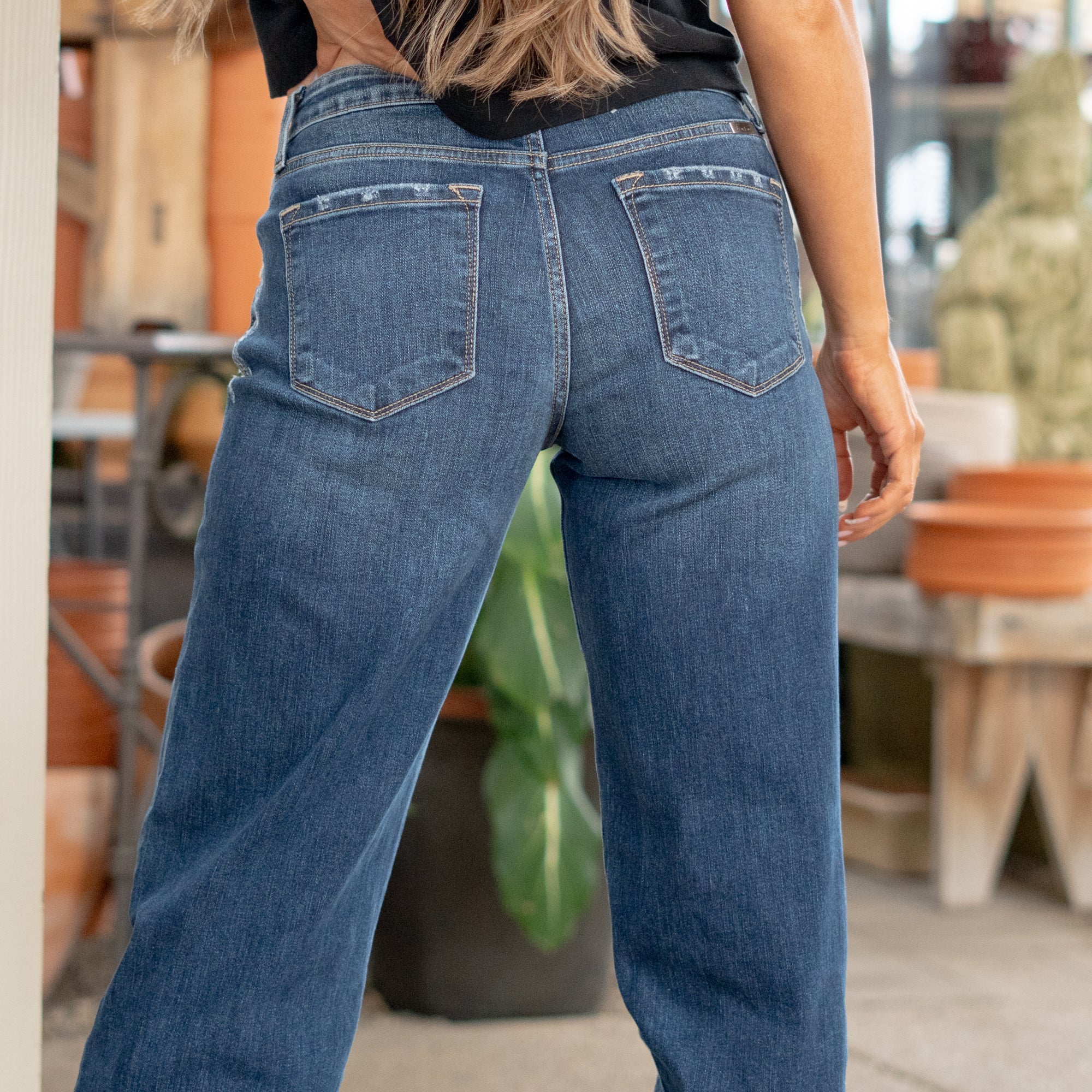 KanCan Gemma Mid Rise Wide Leg Dark Blue Wash