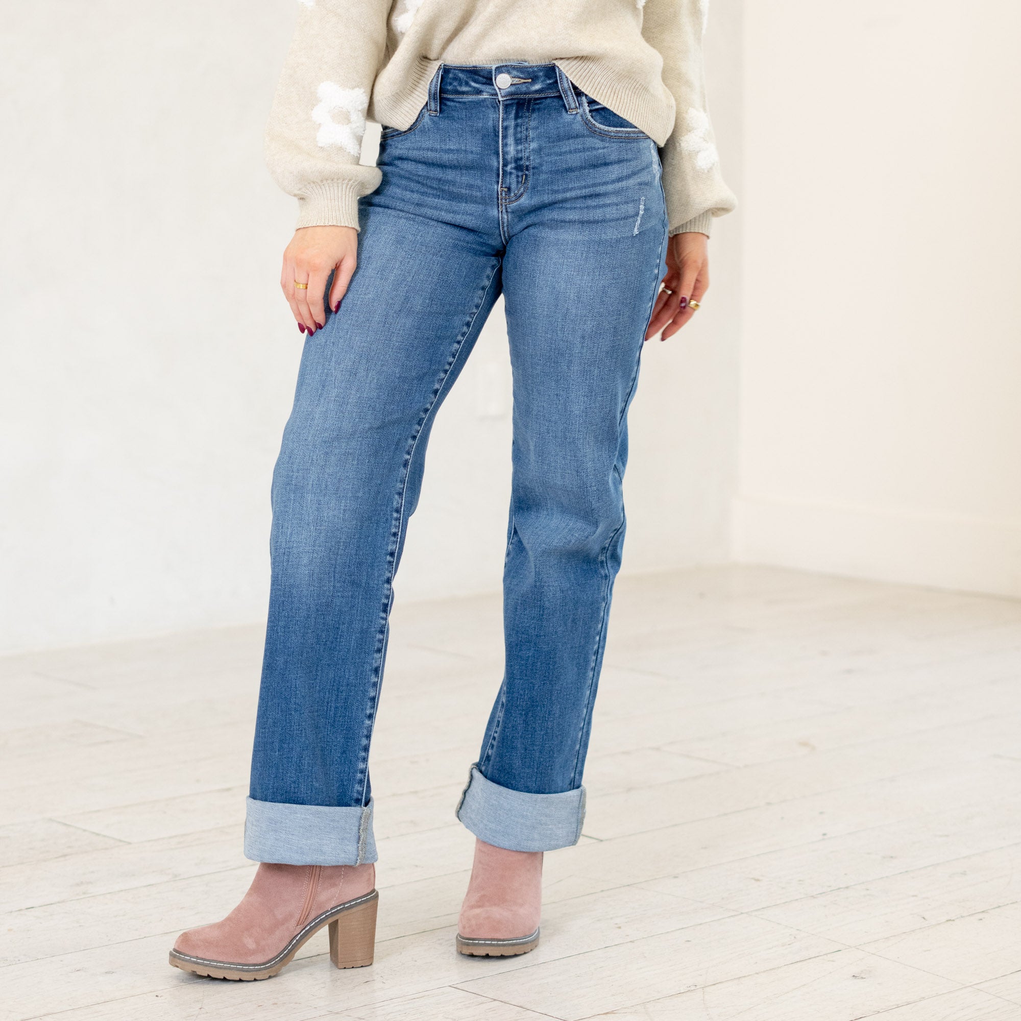 KanCan Ivanna High Rise Wide Leg Jeans Medium Blue Wash