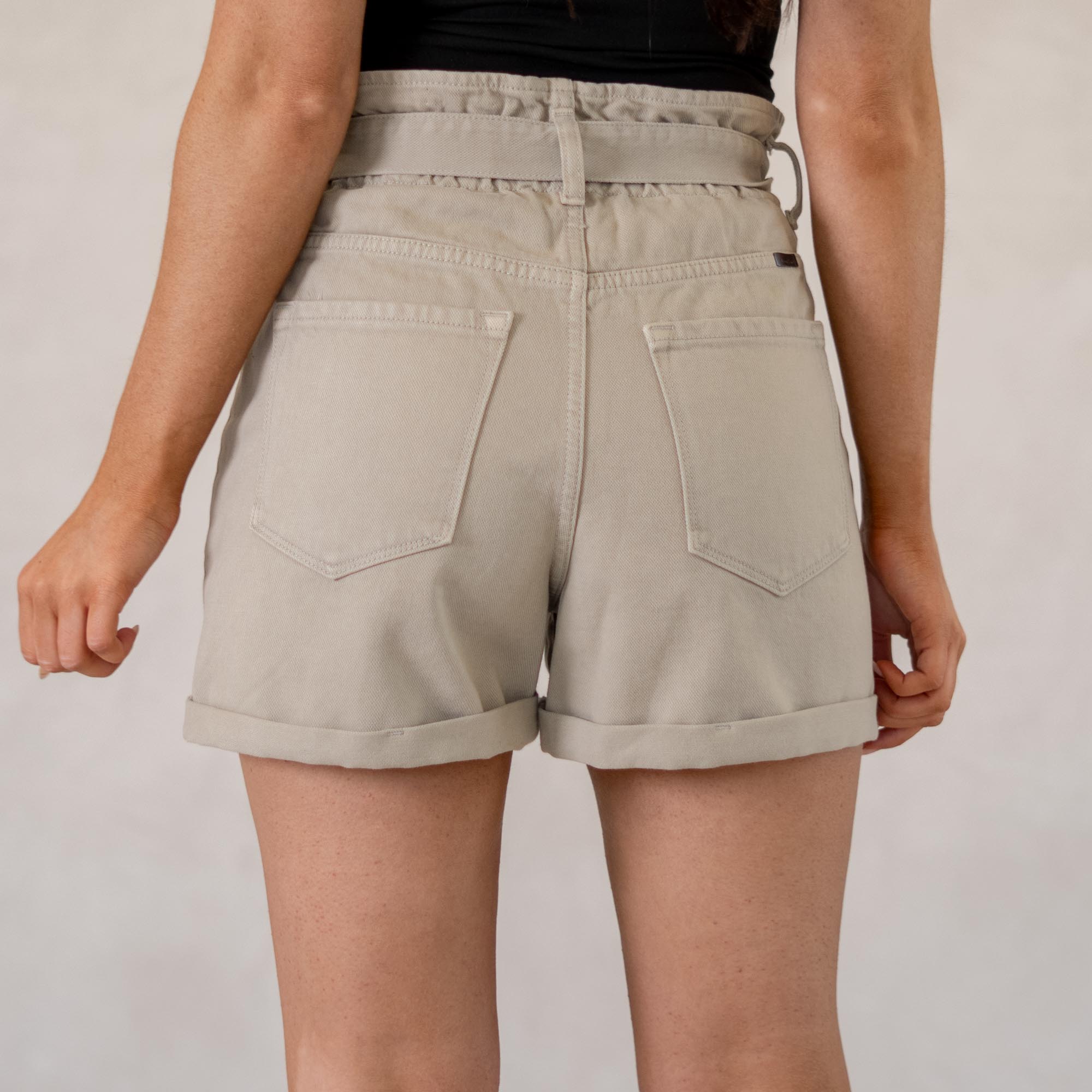 KanCan Laquell Ultra High Rise Belted Paperbag Shorts Khaki