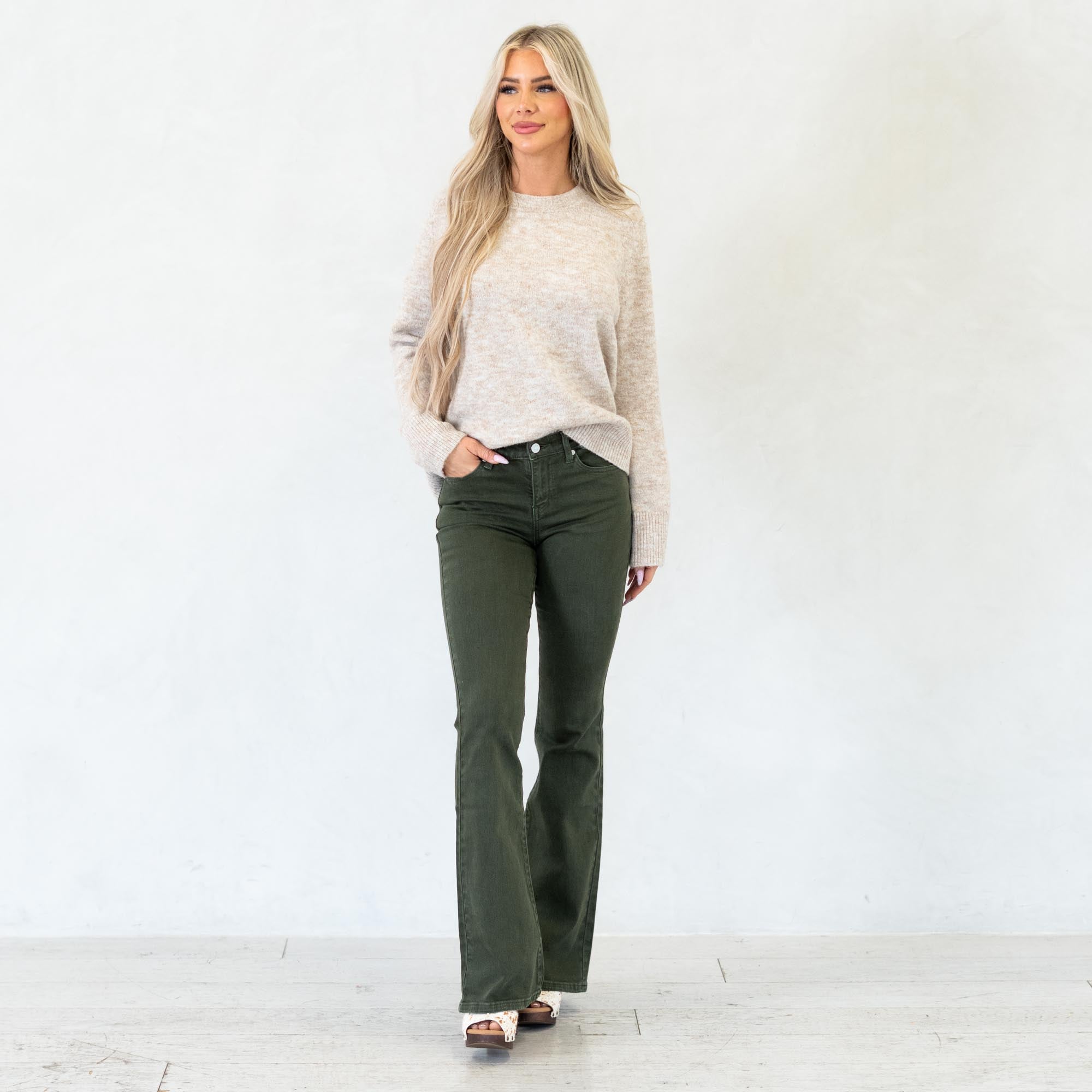 KanCan Olive High Rise Flare Jeans
