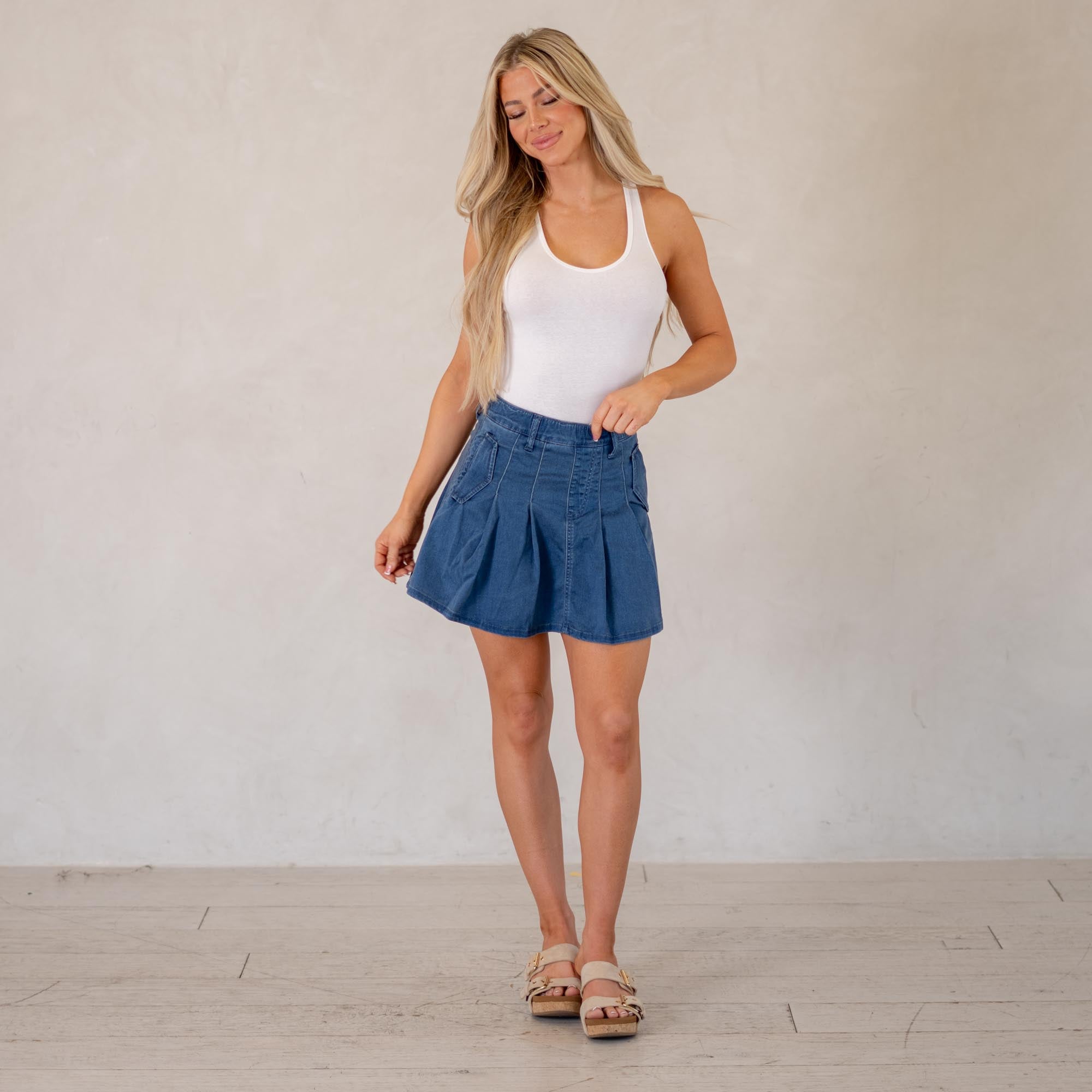 KanCan Sandy High Rise Pleated Mini Skort
